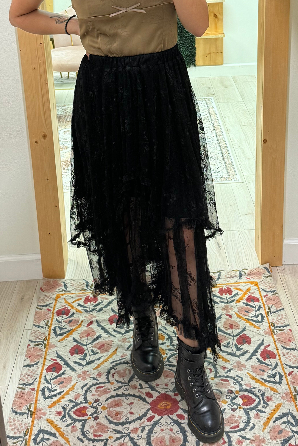 Black Lace Cascading Tiered High Waist Maxi Skirt-Bottoms/Skirts & Petticoat-[Adult]-[Female]-2022 Online Blue Zone Planet