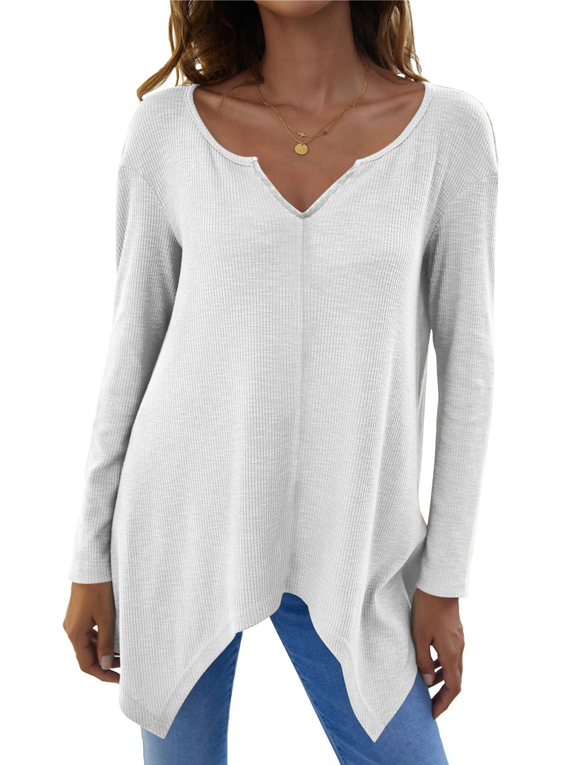 Full Size V-Neck Long Sleeve T-Shirt-TOPS / DRESSES-[Adult]-[Female]-2022 Online Blue Zone Planet