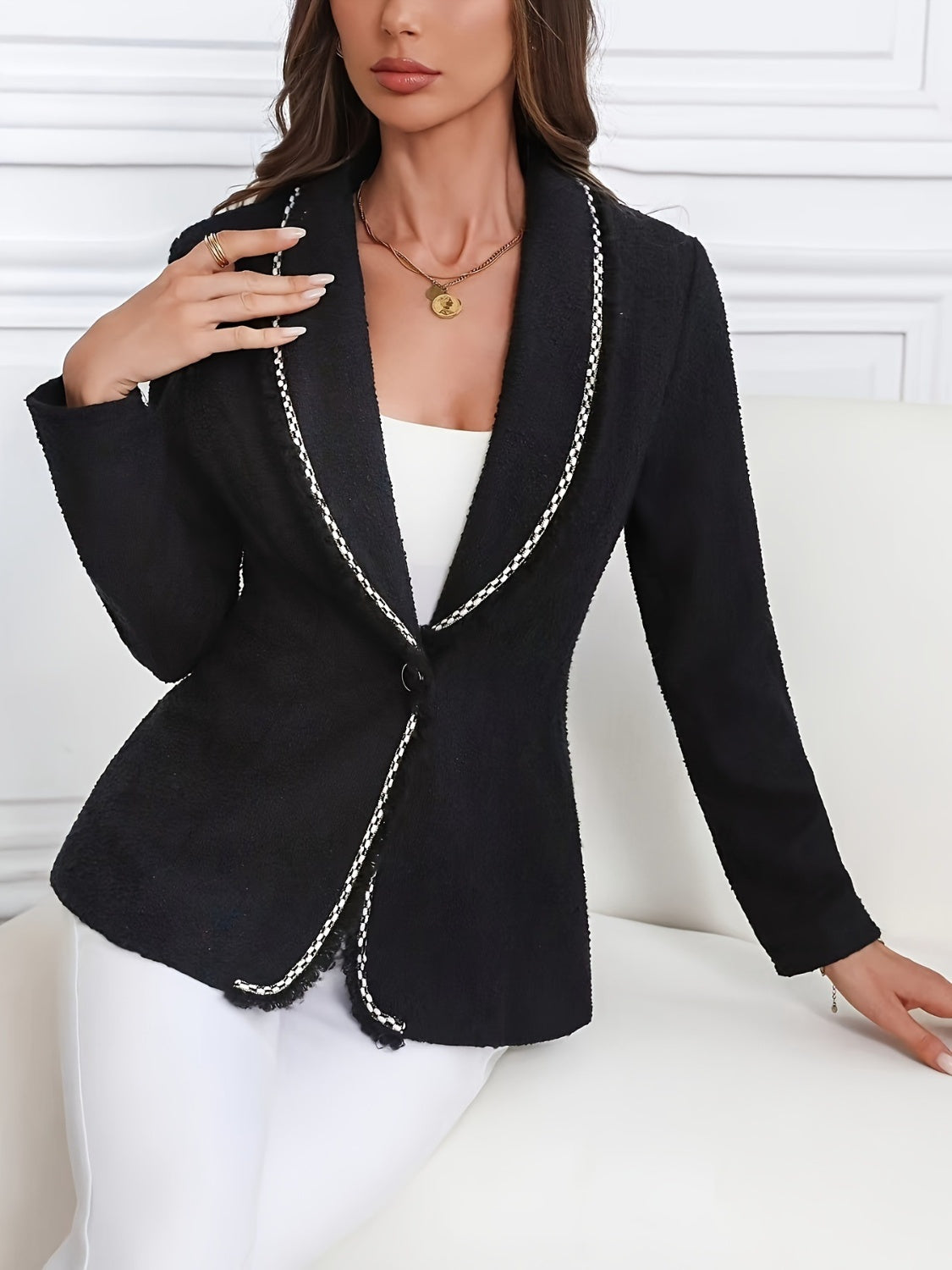 Single-Breasted Lapel Collar Blazer-TOPS / DRESSES-[Adult]-[Female]-2022 Online Blue Zone Planet