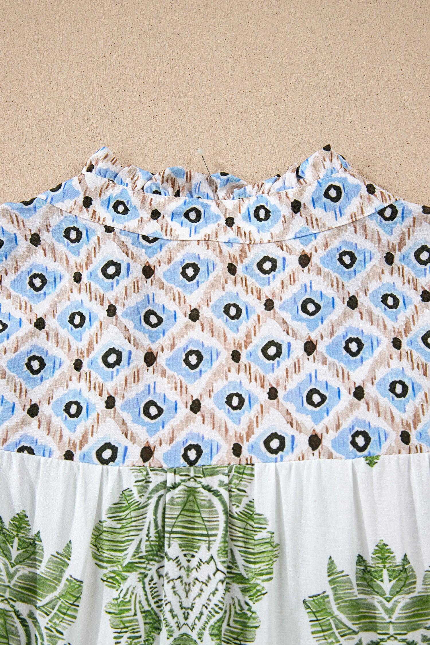 Green Floral Print Contrast Patchwork Ruffle Detail Mini Dress-TOPS / DRESSES-[Adult]-[Female]-2022 Online Blue Zone Planet