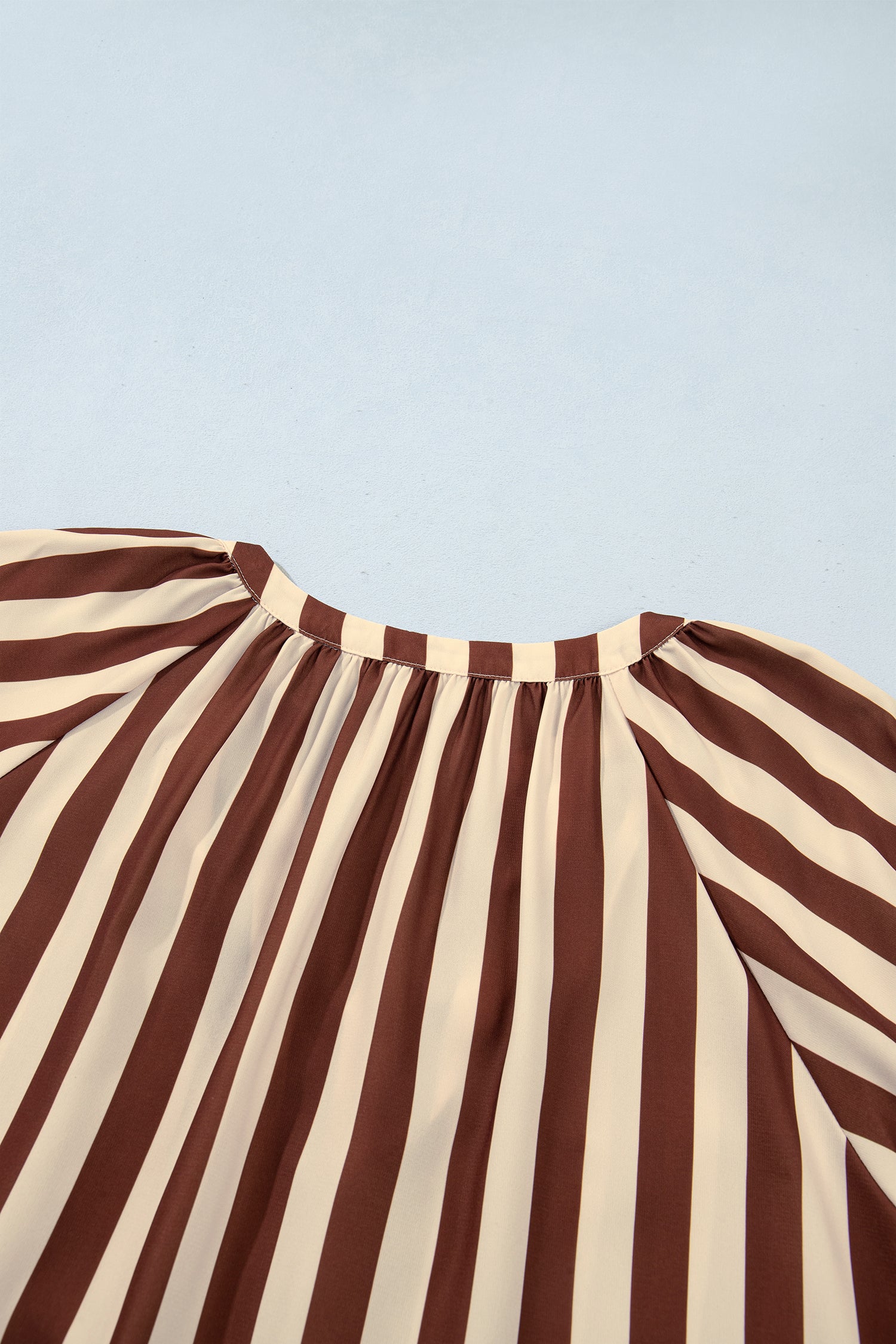 Brown Stripe V Neck Half Sleeve Casual Blouse-Tops/Blouses & Shirts-[Adult]-[Female]-2022 Online Blue Zone Planet