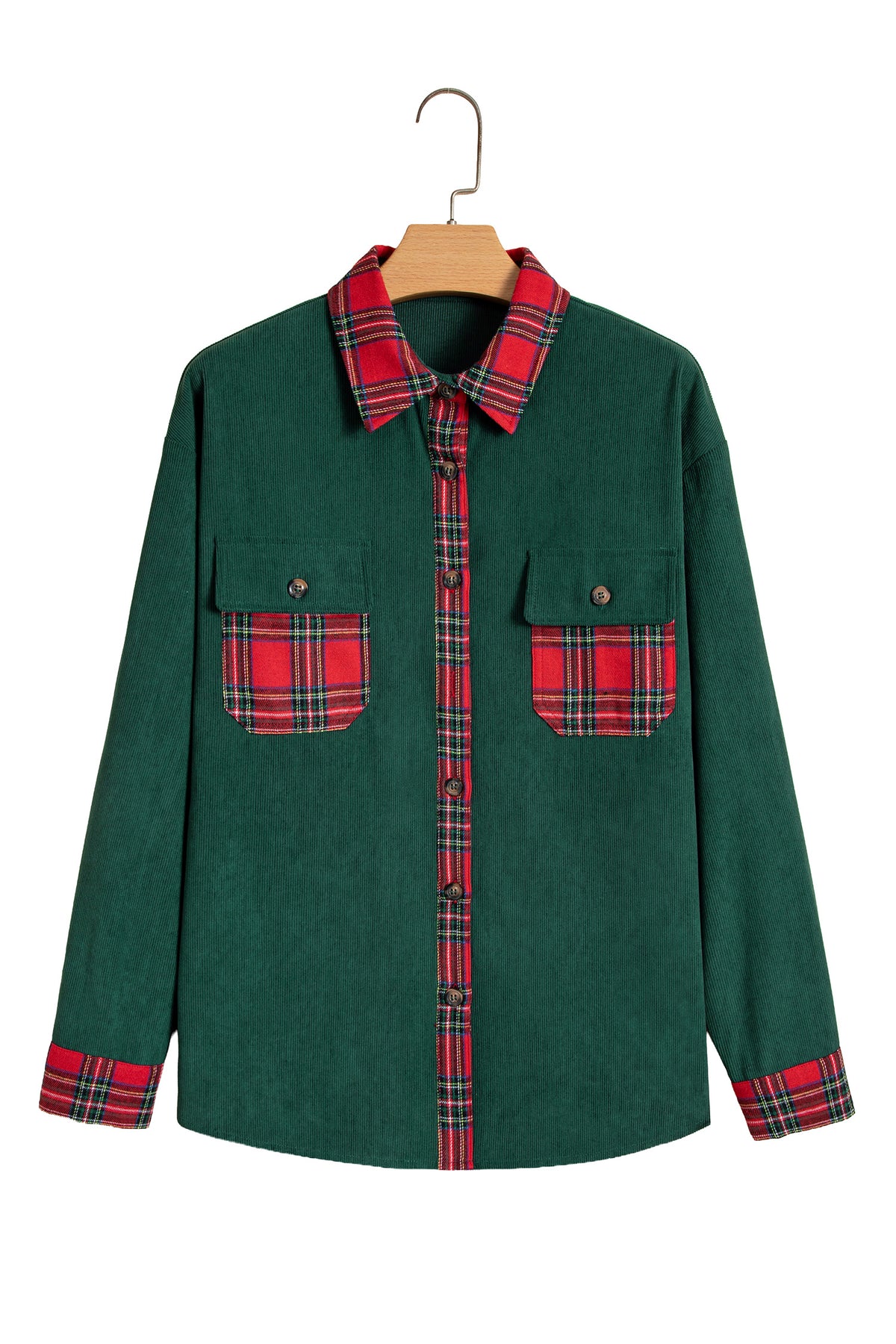 Blackish Green Plaid Pocket Button Long Sleeve Shift Shacket-Outerwear/Jackets-[Adult]-[Female]-2022 Online Blue Zone Planet