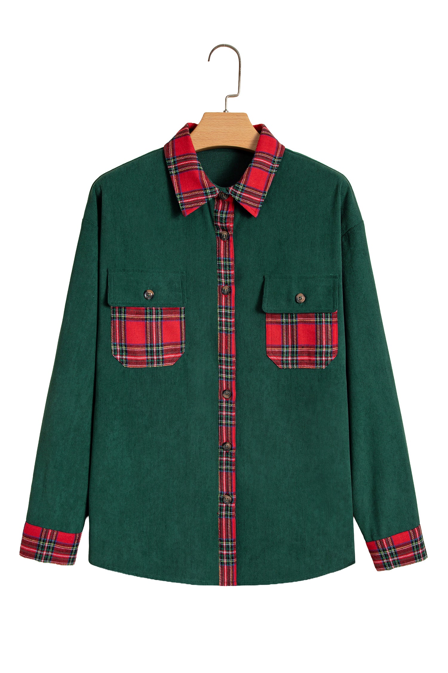 Blackish Green Plaid Pocket Button Long Sleeve Shift Shacket-Outerwear/Jackets-[Adult]-[Female]-2022 Online Blue Zone Planet