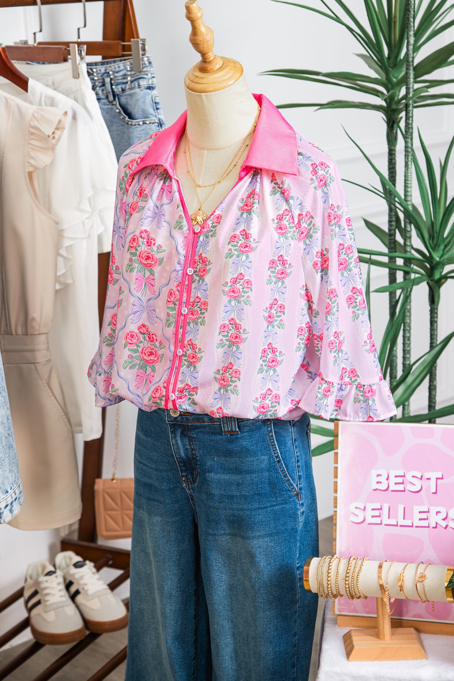 Purple Floral Collared Ruffled Half Sleeve Shirt-Tops/Blouses & Shirts-[Adult]-[Female]-2022 Online Blue Zone Planet