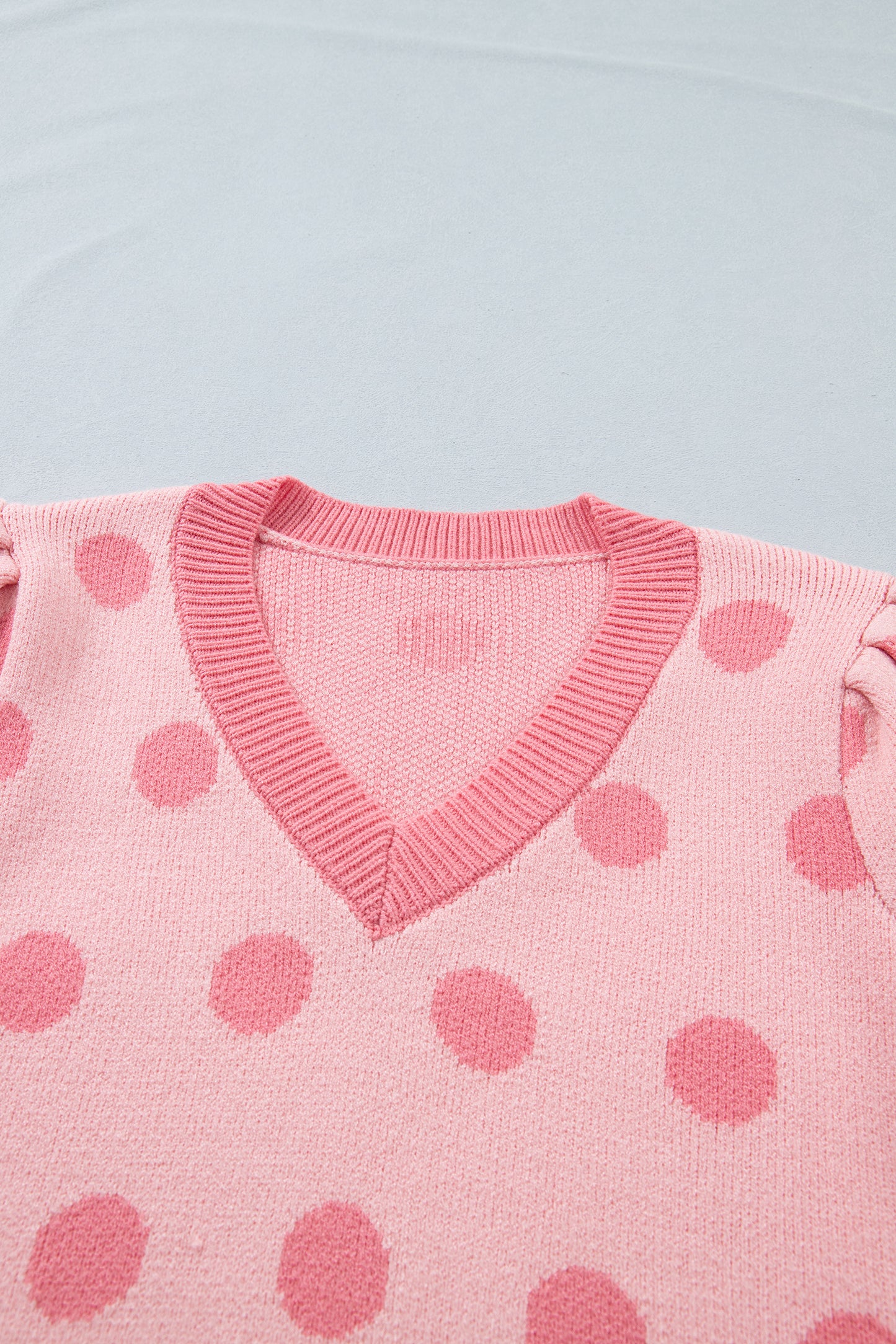 Rose Red Polka Dot Puff Short Sleeve Sweater Top-Sweaters & Cardigans/Short Sleeve Sweaters-[Adult]-[Female]-2022 Online Blue Zone Planet