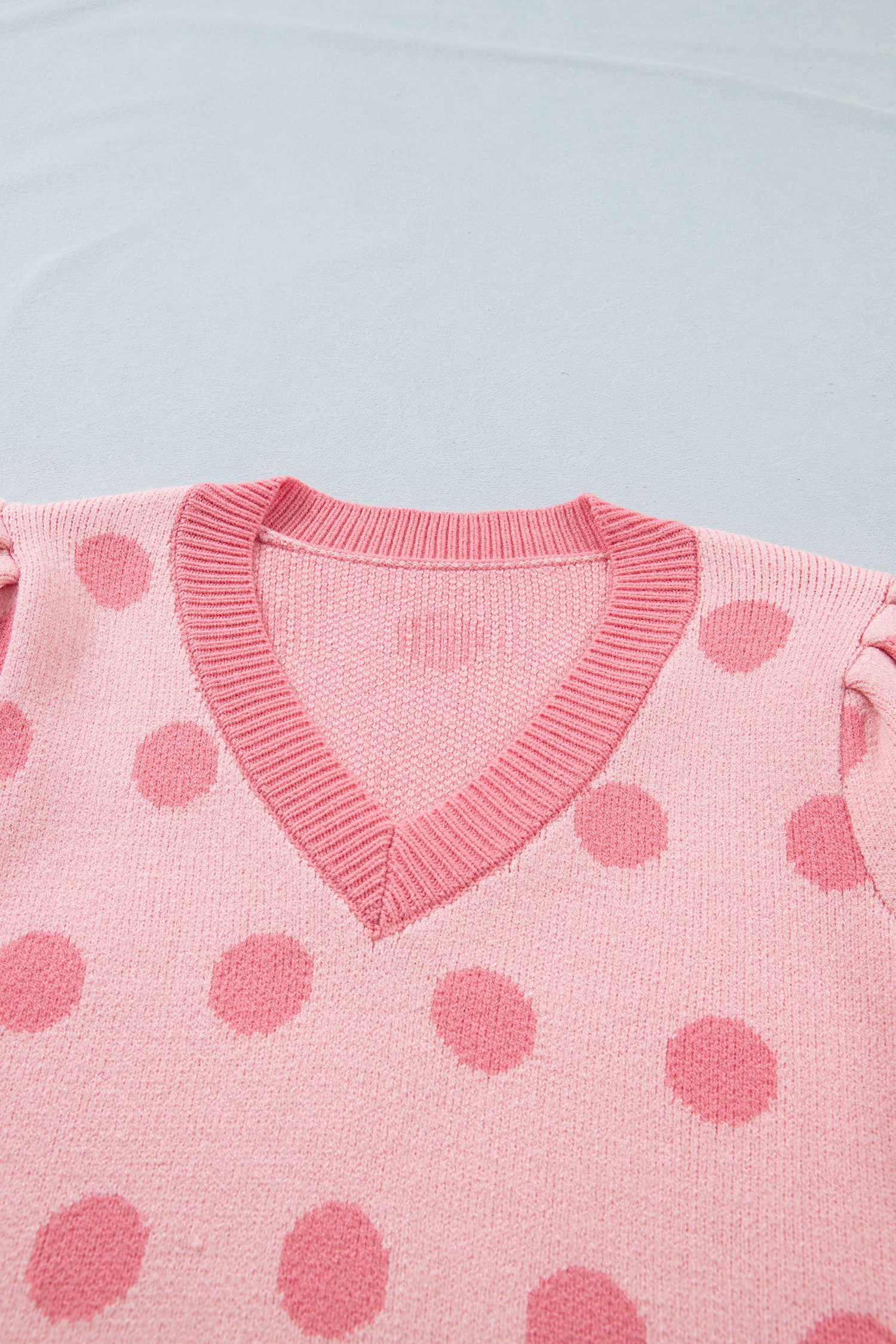 Rose Red Polka Dot Puff Short Sleeve Sweater Top-Sweaters & Cardigans/Short Sleeve Sweaters-[Adult]-[Female]-2022 Online Blue Zone Planet