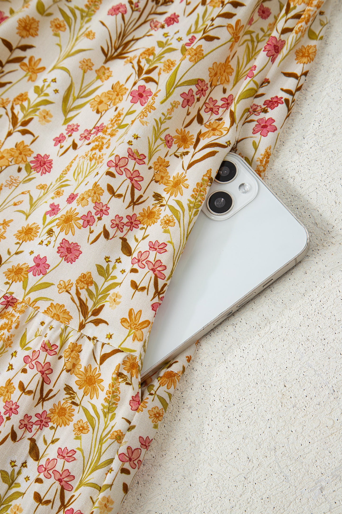 Yellow Floral Print Frilly Trim Smocked Cuff Long Sleeve Loose Shirt Dress-TOPS / DRESSES-[Adult]-[Female]-2022 Online Blue Zone Planet