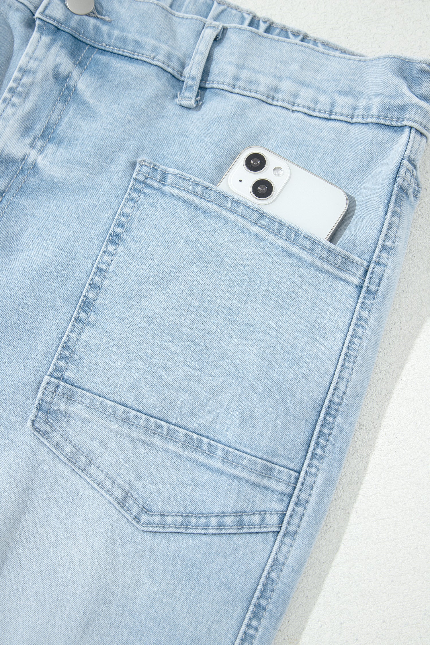 Beau Blue Plus Size Seam Detail Patch Pocket Raw Cut Shift Jeans-Plus Size/Plus Size Bottoms-[Adult]-[Female]-2022 Online Blue Zone Planet