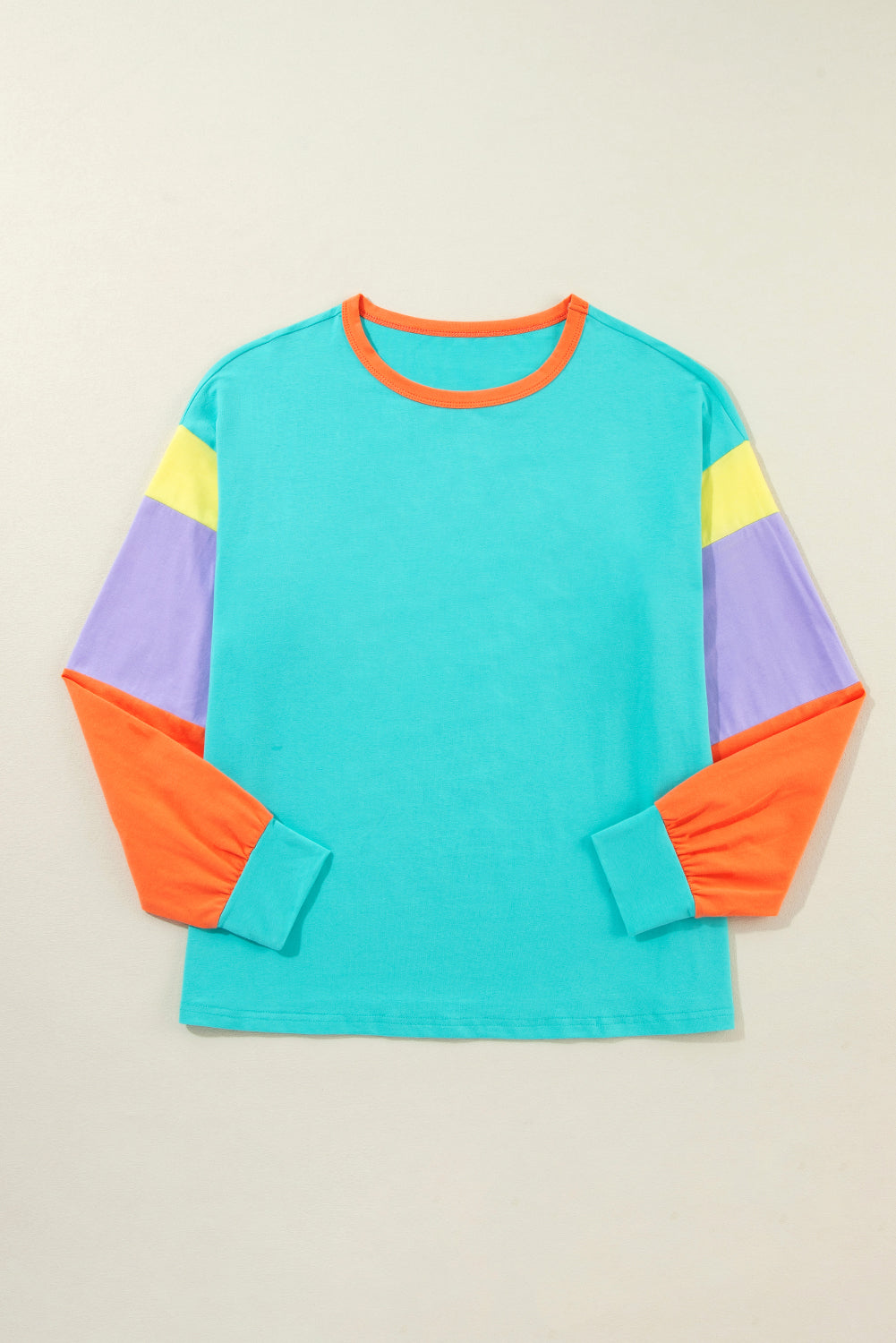 Green Colorblock Patchwork Long Sleeve Loose Top-Tops/Long Sleeve Tops-[Adult]-[Female]-2022 Online Blue Zone Planet