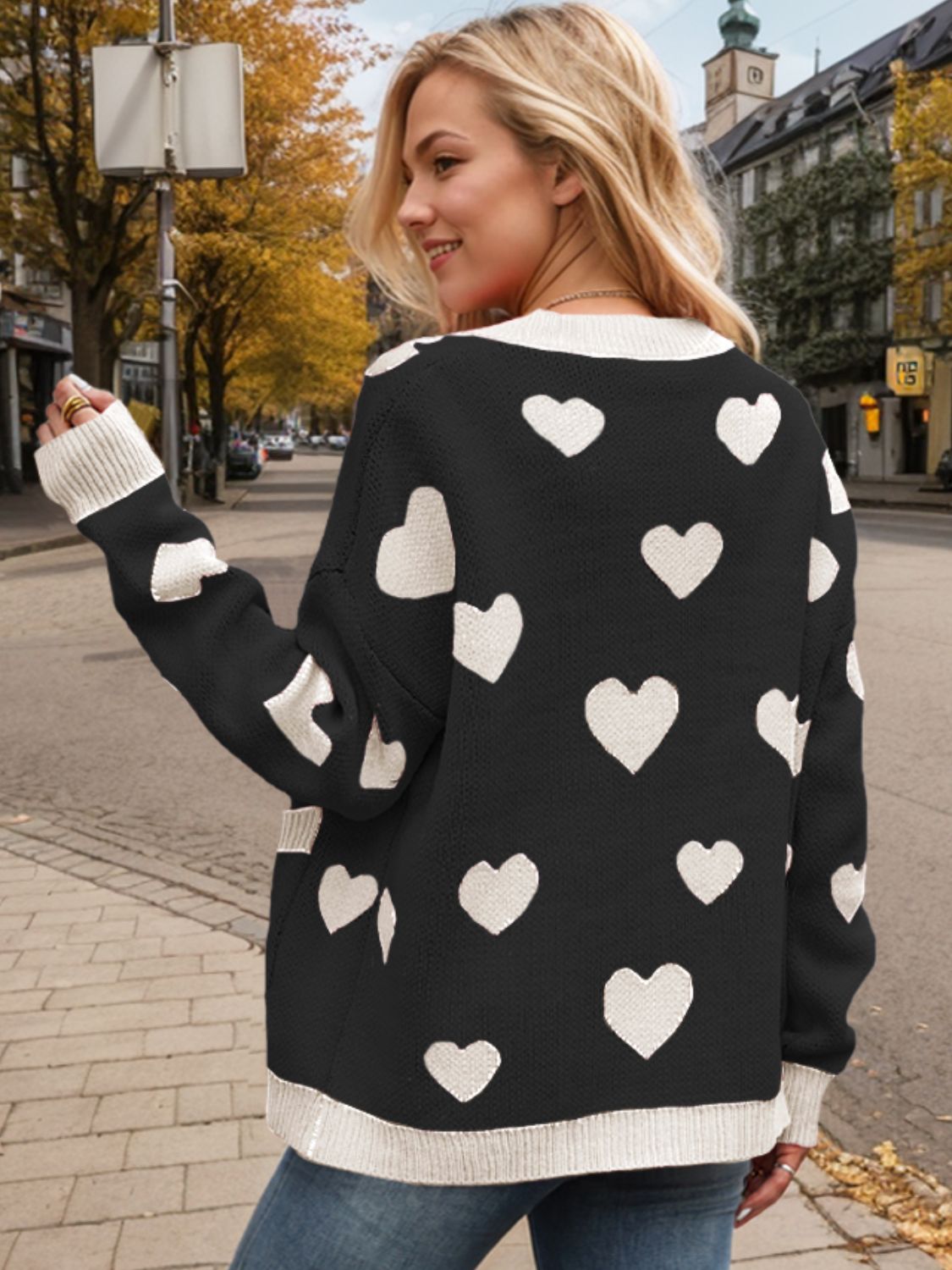 Heart Button Up Dropped Shoulder Long Sleeve Cardigan-TOPS / DRESSES-[Adult]-[Female]-2022 Online Blue Zone Planet