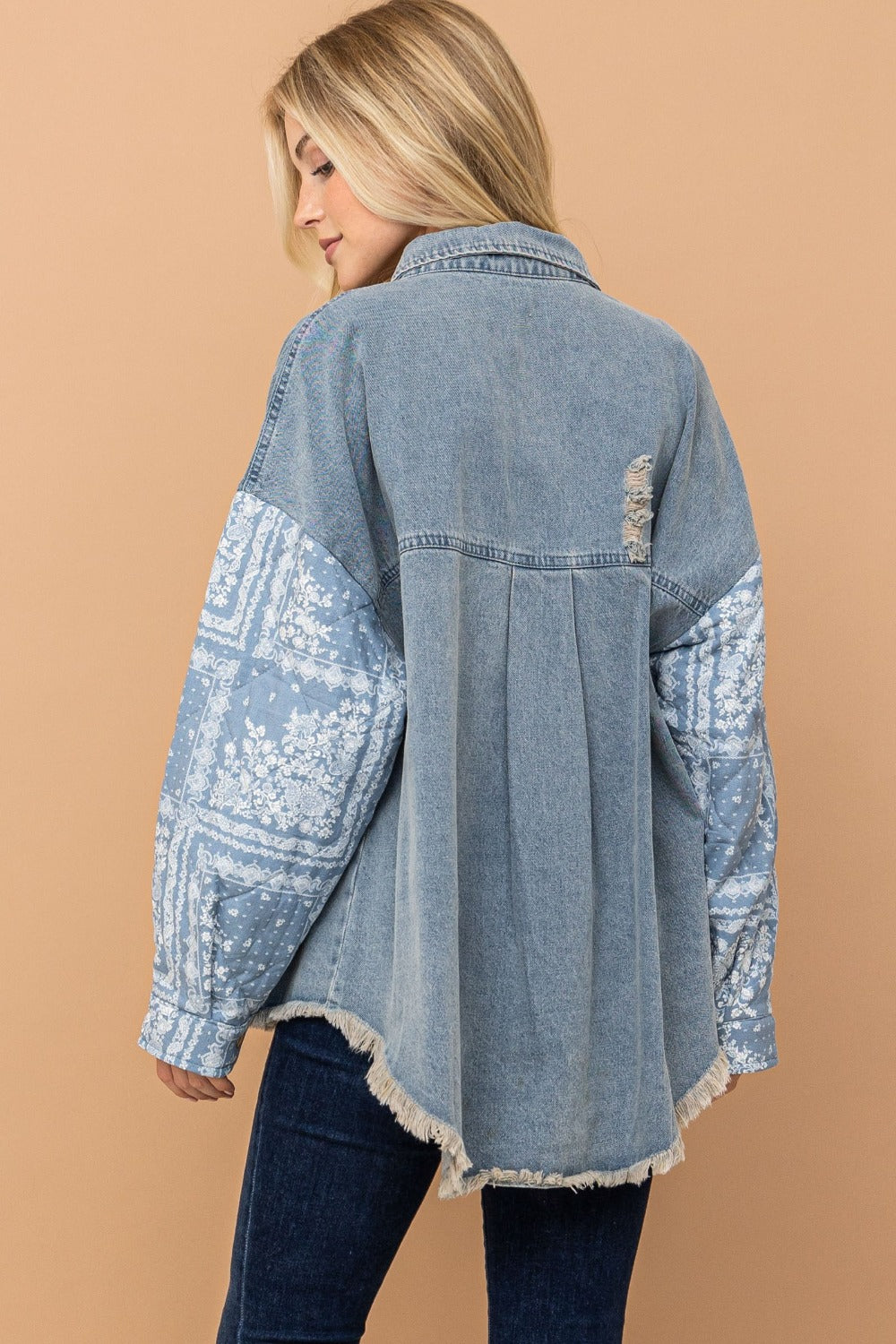 And The Why Full Size Paisley Print Quilted Sleeves Denim Jacket-TOPS / DRESSES-[Adult]-[Female]-2022 Online Blue Zone Planet