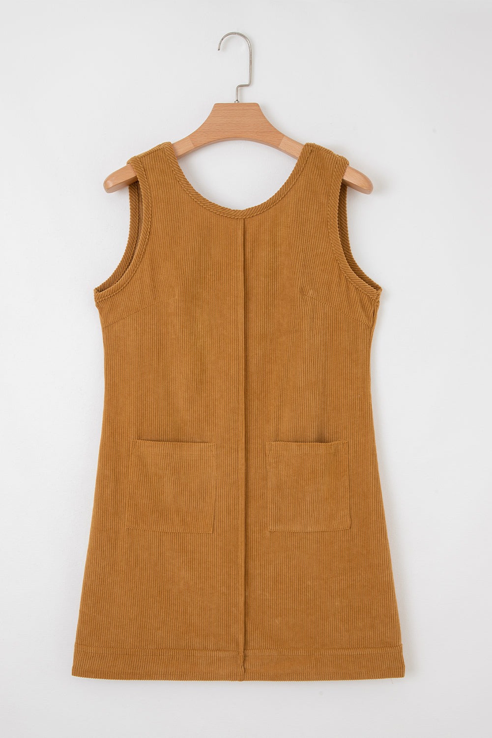 Beige Corduroy Exposed Seam Sleeveless Mini Dress