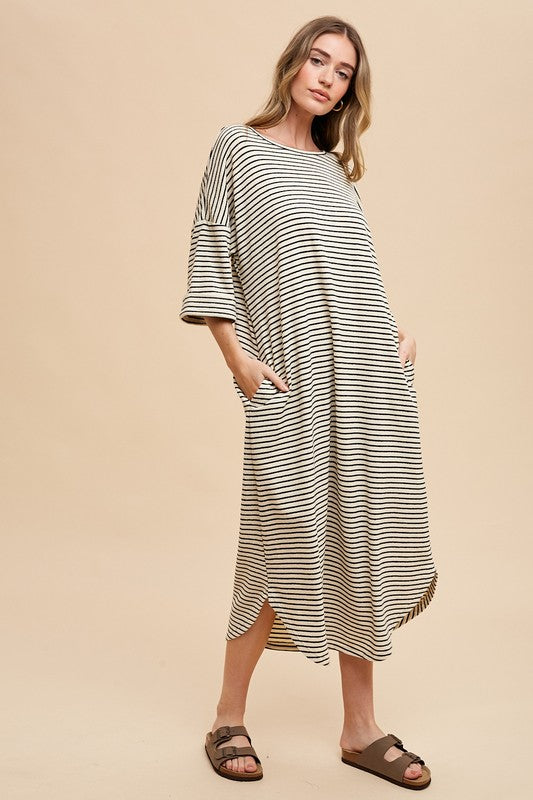 Annie Wear Striped Round Neck Terry Midi Dress-TOPS / DRESSES-[Adult]-[Female]-2022 Online Blue Zone Planet