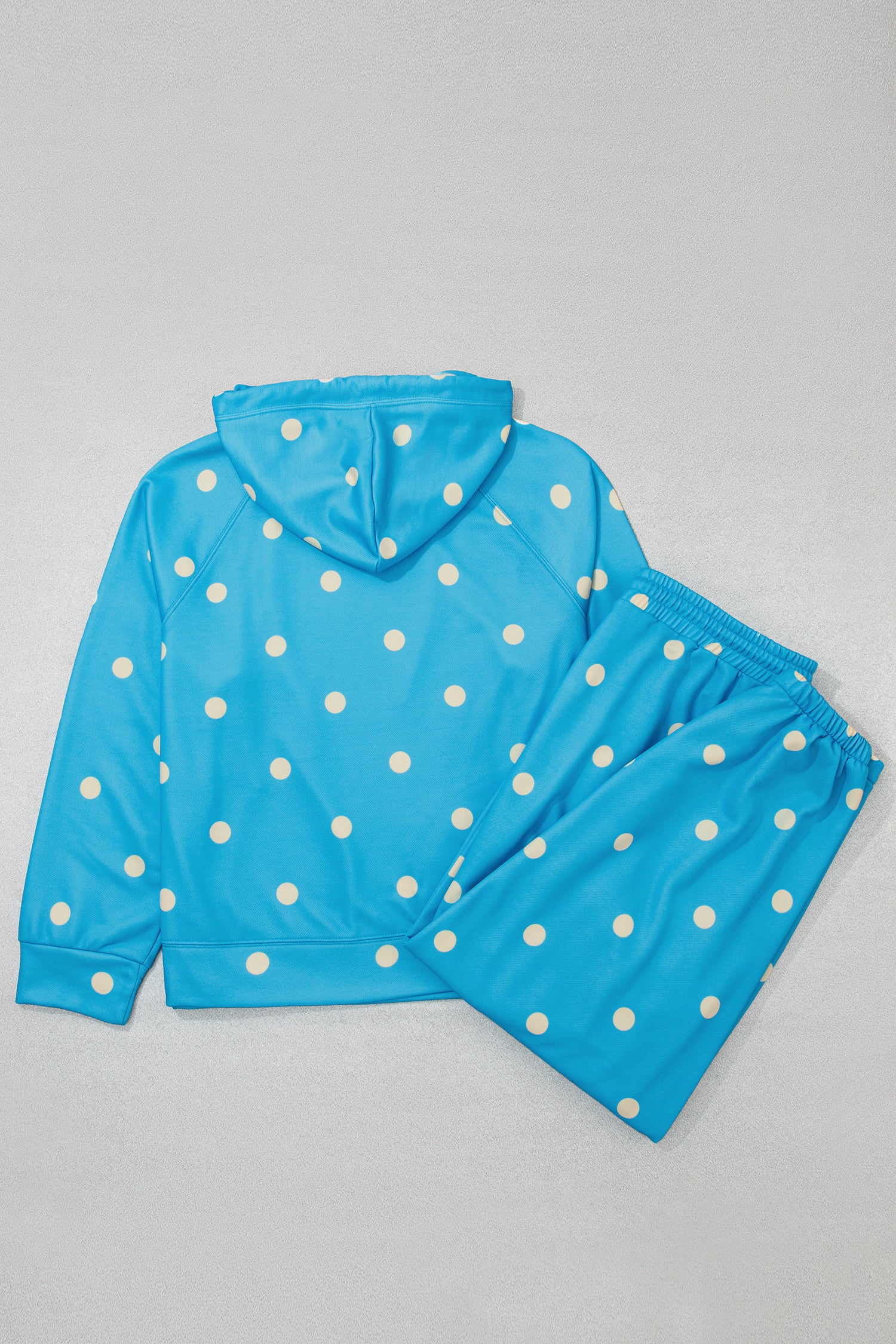 Blue Polka Dot Hooded Drawstring Long Sleeve Plus Size Set-Tops / Dresses-[Adult]-[Female]-2022 Online Blue Zone Planet