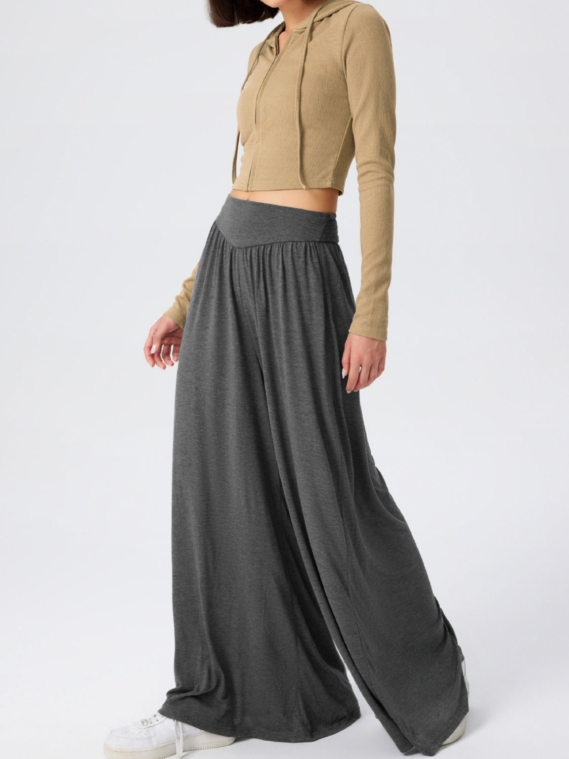 High Waist Wide Leg Pants-BOTTOMS SIZES SMALL MEDIUM LARGE-[Adult]-[Female]-2022 Online Blue Zone Planet