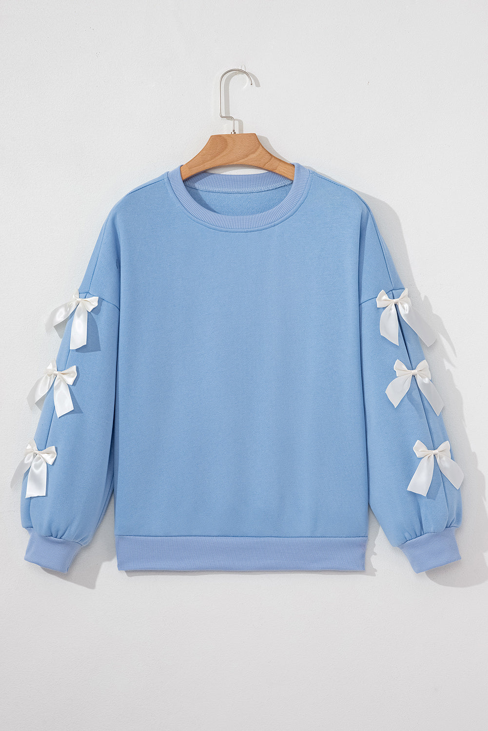 Myosotis Contrast Bow Decor Dropped Sleeve Crewneck Sweatshirt-Tops/Sweatshirts & Hoodies-[Adult]-[Female]-2022 Online Blue Zone Planet
