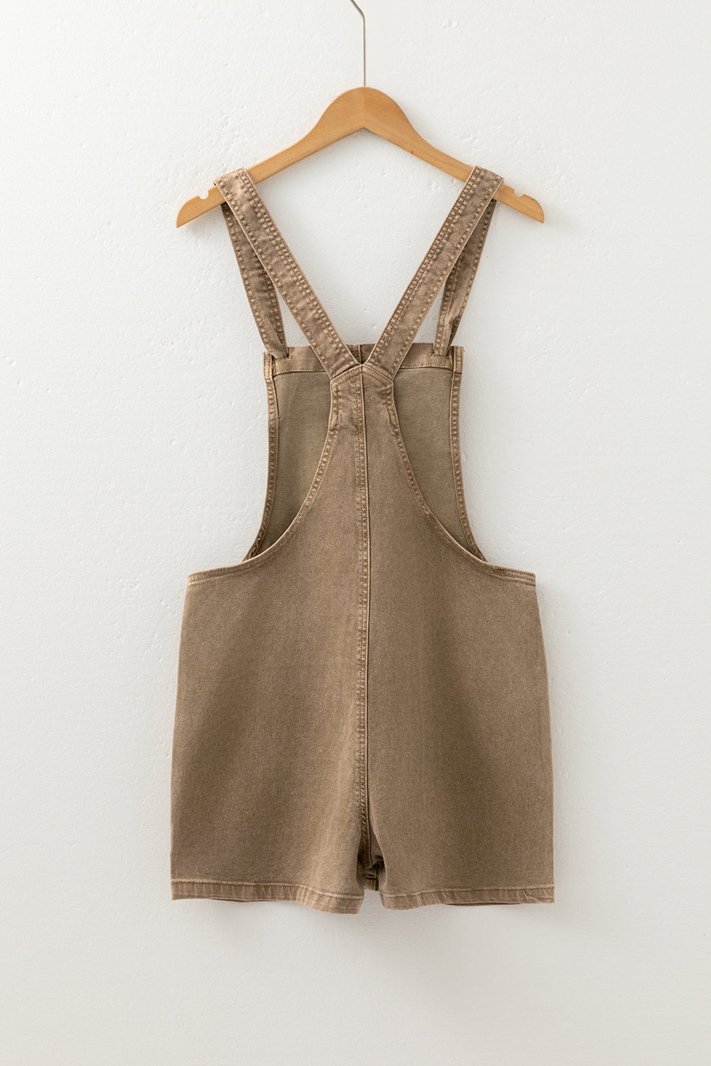 Light French Beige Solid Color Knot Straps Denim Romper with Pockets-Bottoms/Jumpsuits & Rompers-[Adult]-[Female]-2022 Online Blue Zone Planet
