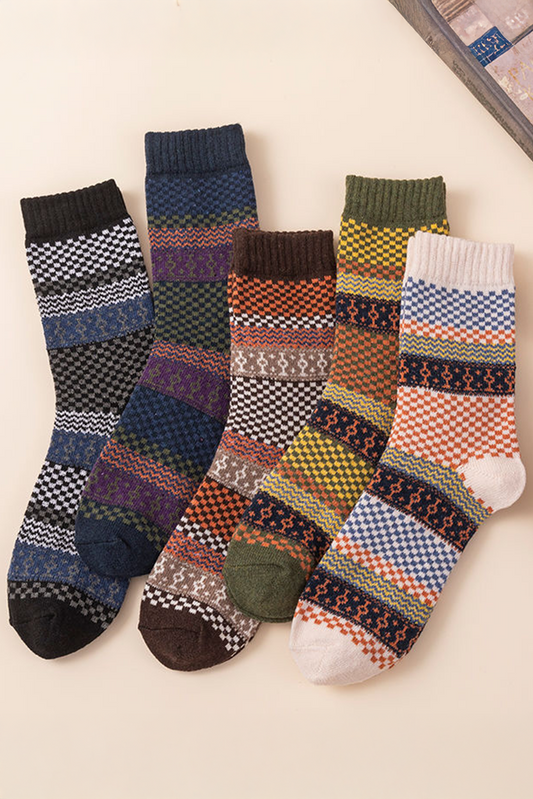 Brown Vintage Jacquard Cotton Crew Socks-Accessories & Jewelry-[Adult]-[Female]-Brown-ONE SIZE-2022 Online Blue Zone Planet