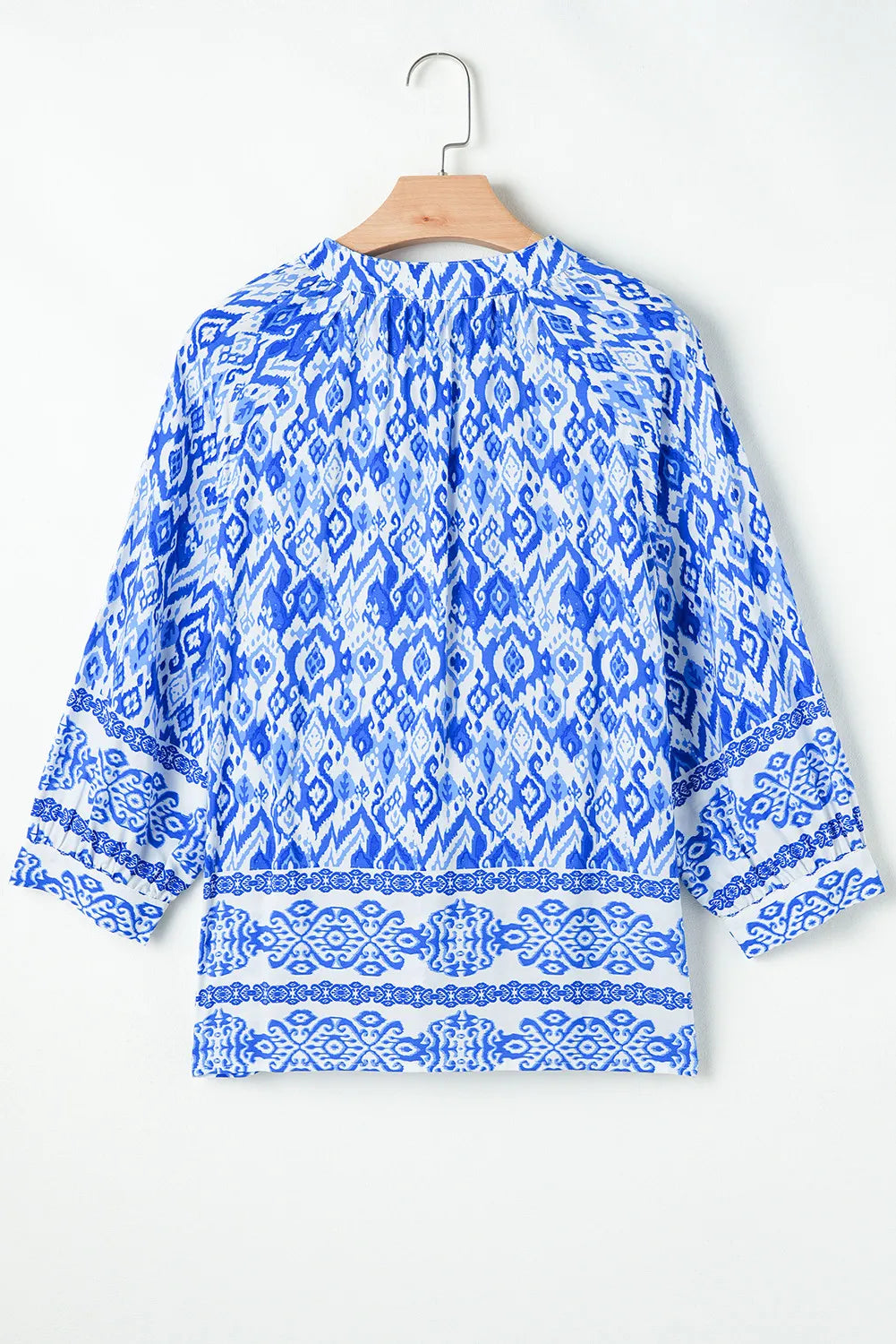 Printed Tie Neck Three-Quarter Sleeve Blouse-TOPS / DRESSES-[Adult]-[Female]-2022 Online Blue Zone Planet