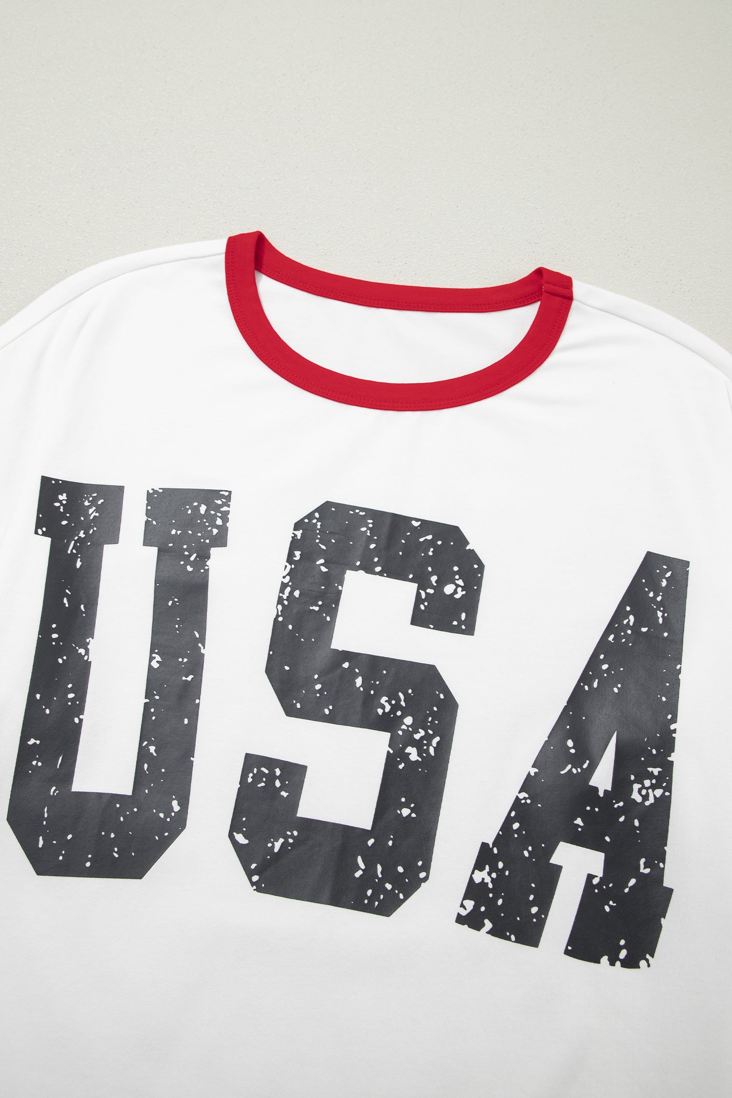 White Usa Letter Printed Varsity Striped Sleeve Round Neck Tee-Tops/Tops & Tees-[Adult]-[Female]-2022 Online Blue Zone Planet