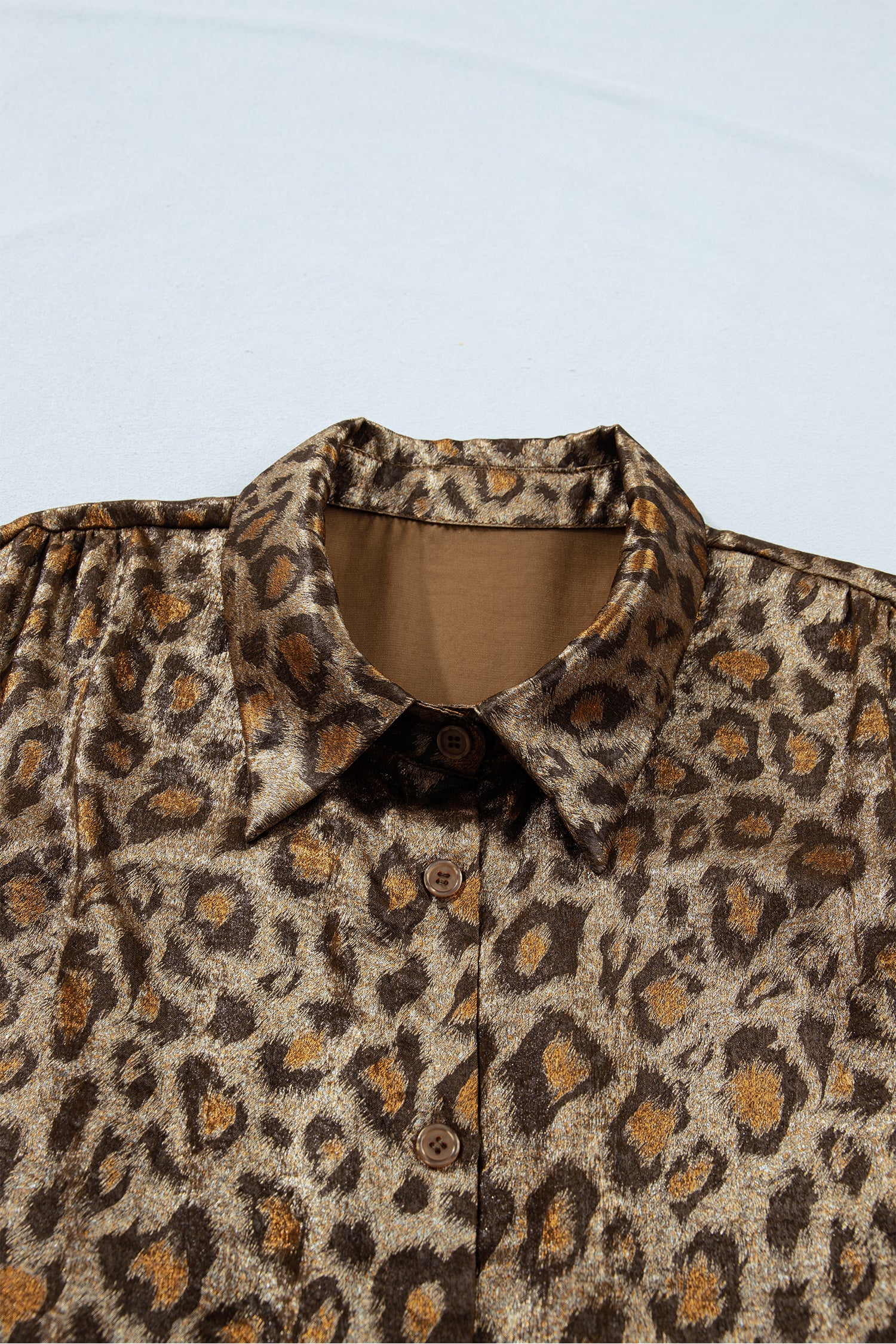 Gold Plus Size Leopard Print Short Sleeve Dolman Shirt-Plus Size/Plus Size Tops/Plus Size Blouses & Shirts-[Adult]-[Female]-2022 Online Blue Zone Planet