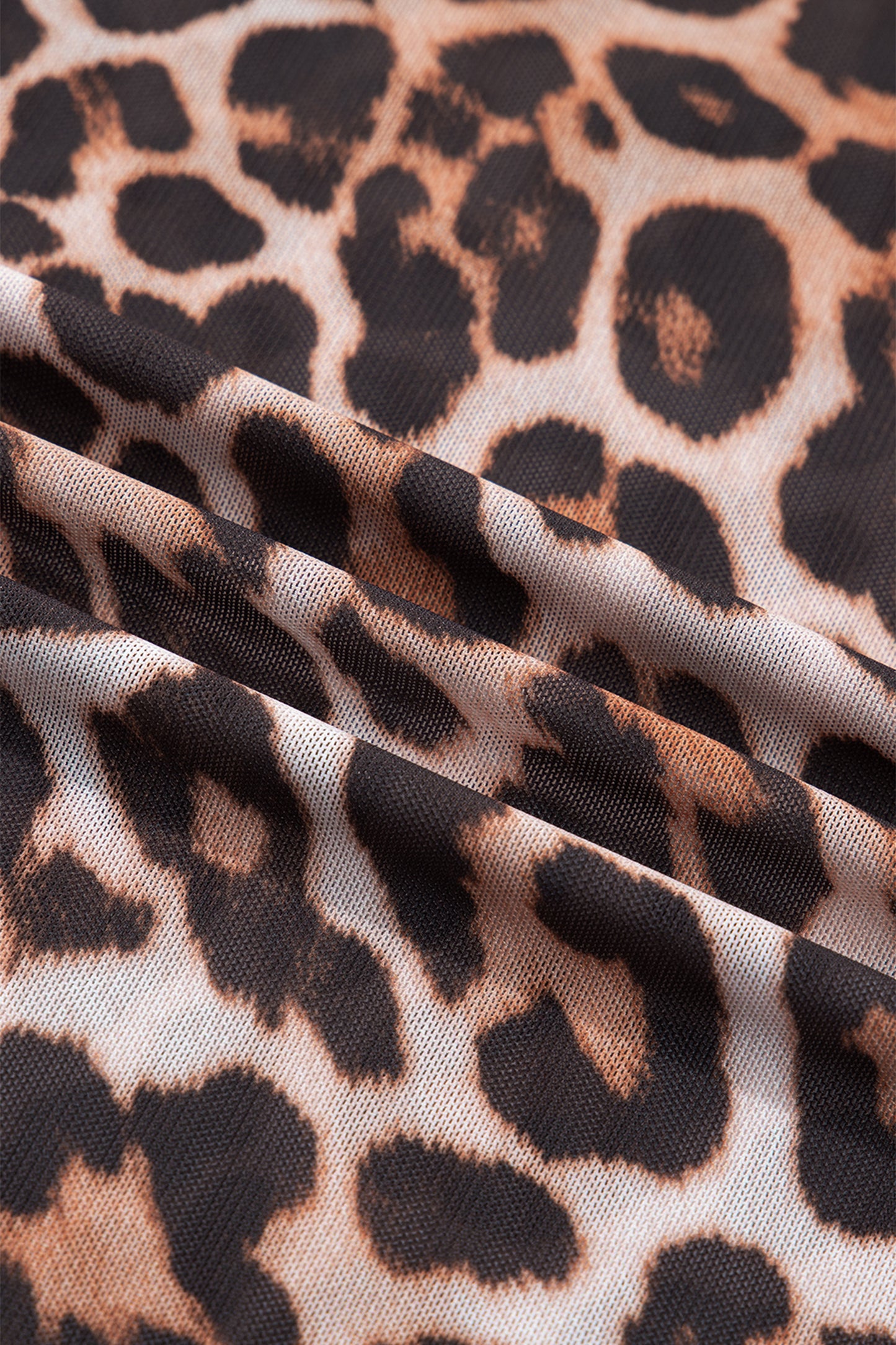 Brown Plus Size Mock Neck Leopard Mesh Top-Plus Size/Plus Size Tops/Plus Size Long Sleeve Tops-[Adult]-[Female]-2022 Online Blue Zone Planet