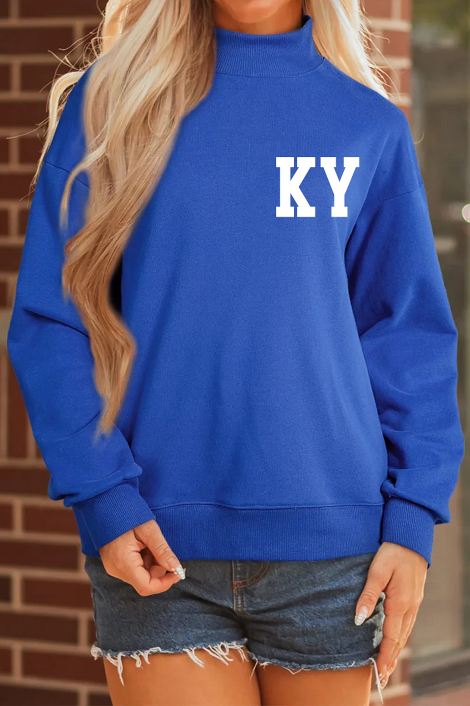Dark Blue KY KENTUCKY Printed Mock Neck Sweatshirt-Graphic/Graphic Sweatshirts-[Adult]-[Female]-2022 Online Blue Zone Planet
