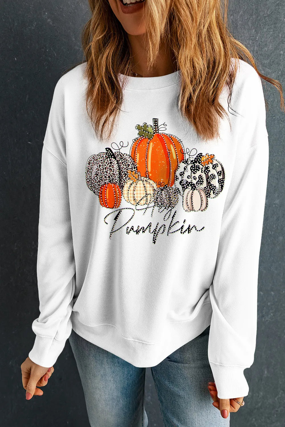 Pumpkin Graphic Round Neck Dropped Shoulder Sweatshirt-TOPS / DRESSES-[Adult]-[Female]-2022 Online Blue Zone Planet