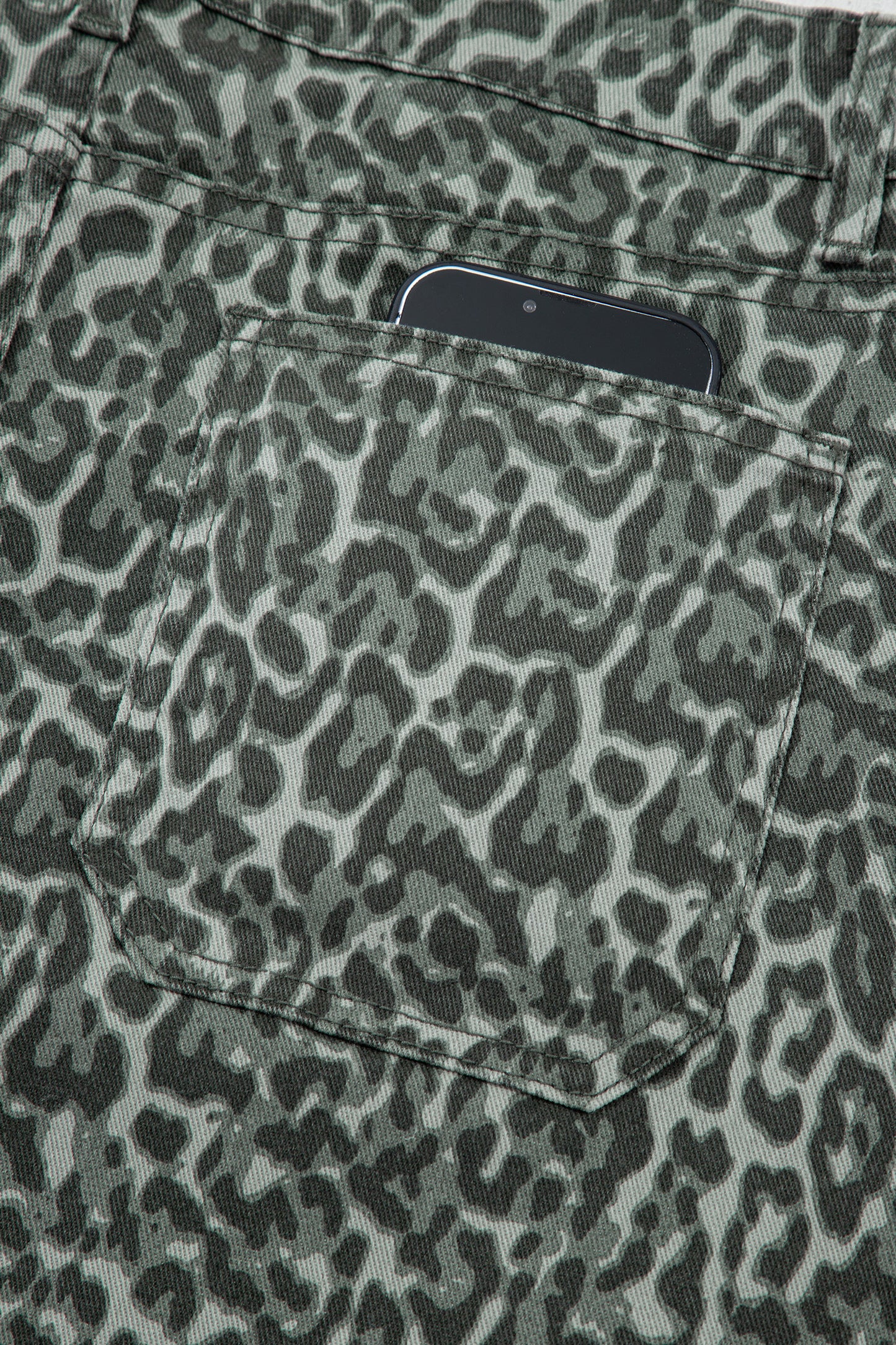 Gray Leopard Frayed Edge Wide Leg High Waist Jeans-Bottoms/Jeans-[Adult]-[Female]-2022 Online Blue Zone Planet
