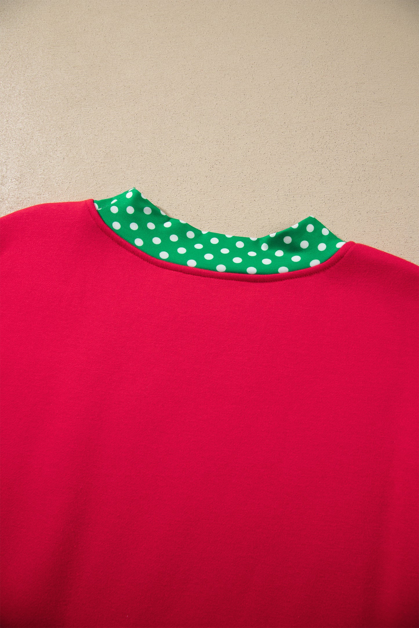 Racing Red Colorblock Polka Dot Contrast Trim Oversized Sweatshirt-Tops/Sweatshirts & Hoodies-[Adult]-[Female]-2022 Online Blue Zone Planet