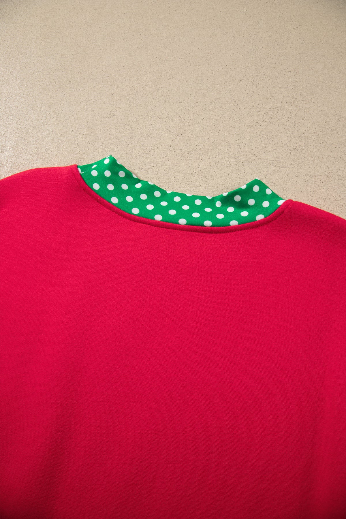 Racing Red Colorblock Polka Dot Contrast Trim Oversized Sweatshirt-Tops/Sweatshirts & Hoodies-[Adult]-[Female]-2022 Online Blue Zone Planet