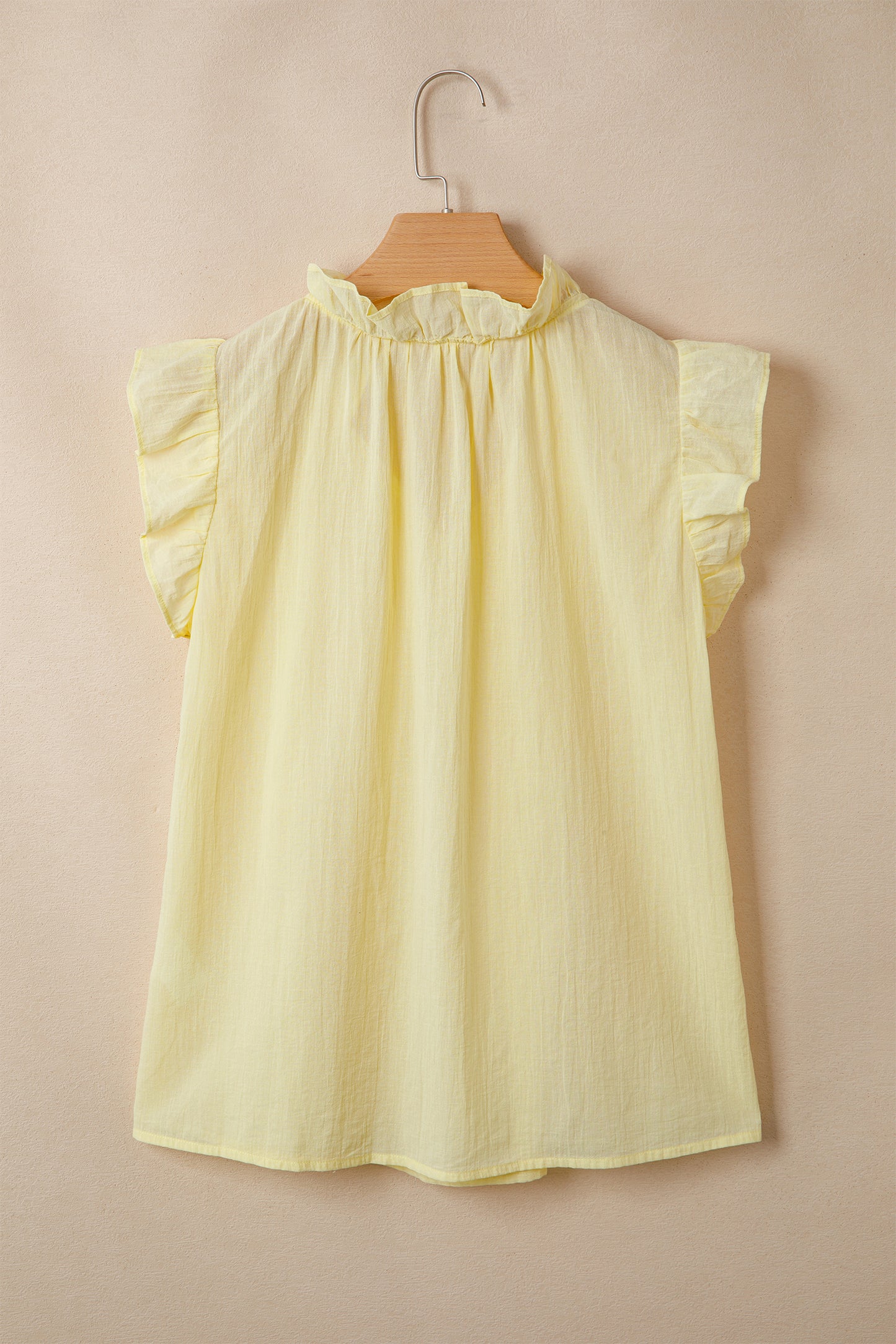 Yellow Cream V Neck Ruffle Trim Sleeveless Shift Top-Tops/Tank Tops-[Adult]-[Female]-2022 Online Blue Zone Planet