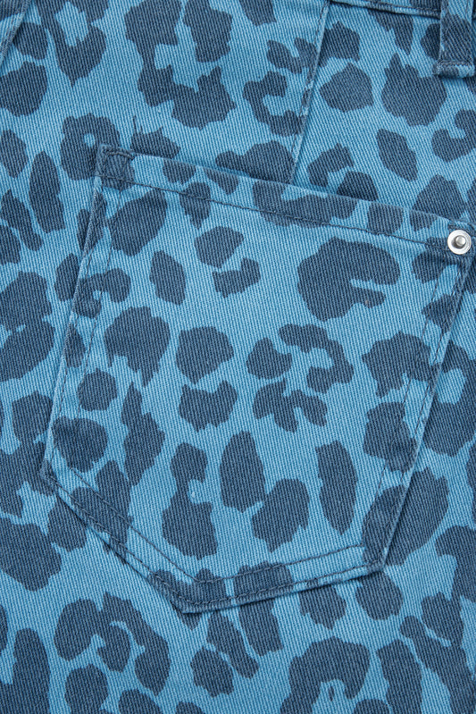 Sky Blue Leopard Print Straight Loose Jeans-Bottoms/Jeans-[Adult]-[Female]-2022 Online Blue Zone Planet