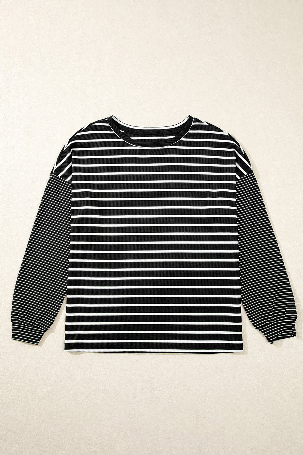 Blue Zone Planet | Black Striped Patchwork Loose Long Sleeve Tee-TOPS / DRESSES-[Adult]-[Female]-2022 Online Blue Zone Planet