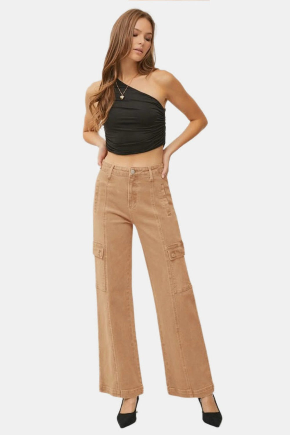 RISEN Full Size High Rise Wide Leg Cargo Jeans-BOTTOMS SIZES SMALL MEDIUM LARGE-[Adult]-[Female]-2022 Online Blue Zone Planet