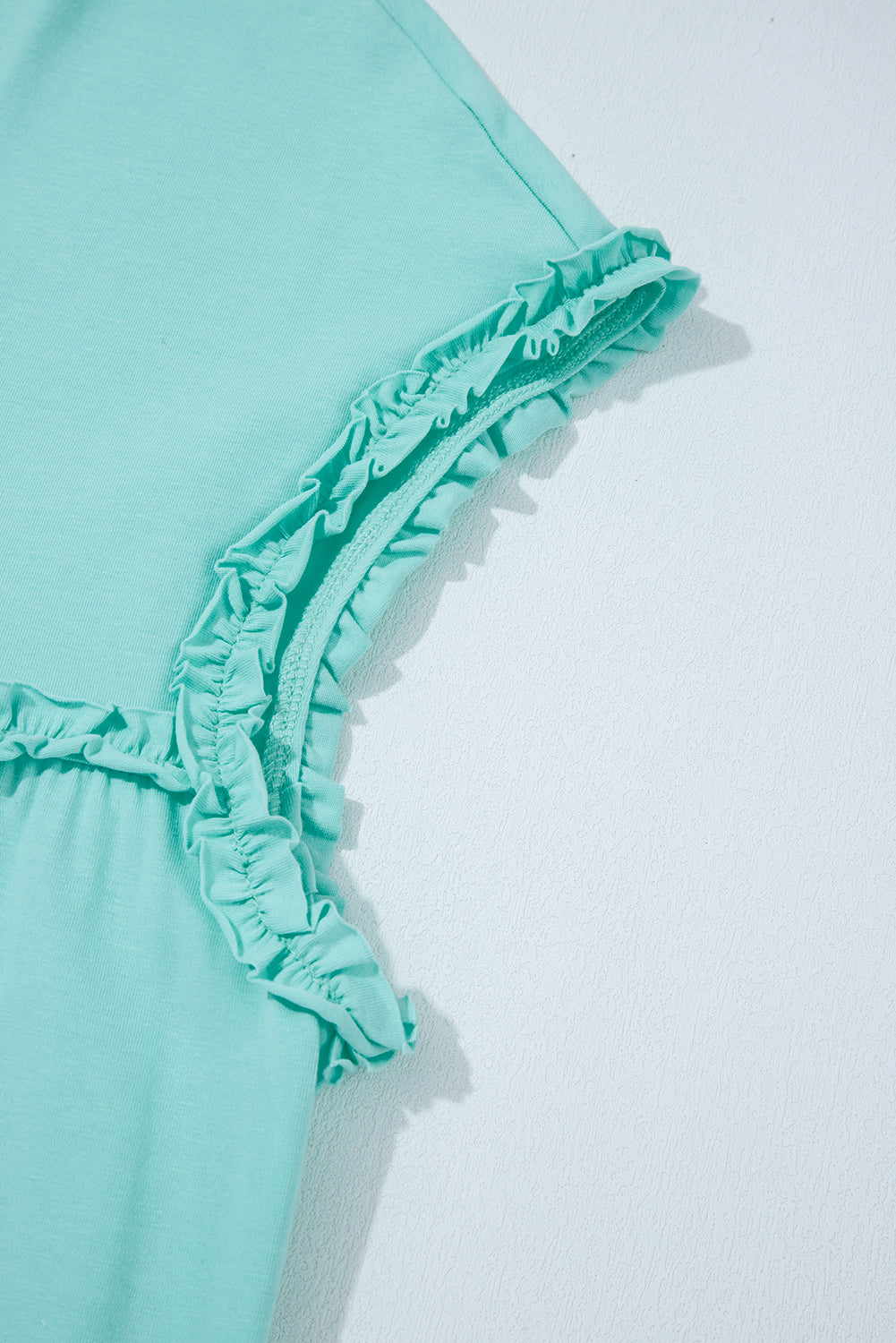 Mint Green Frilled Trim Crew Neck Loose Fit Mini Dress-TOPS / DRESSES-[Adult]-[Female]-2022 Online Blue Zone Planet