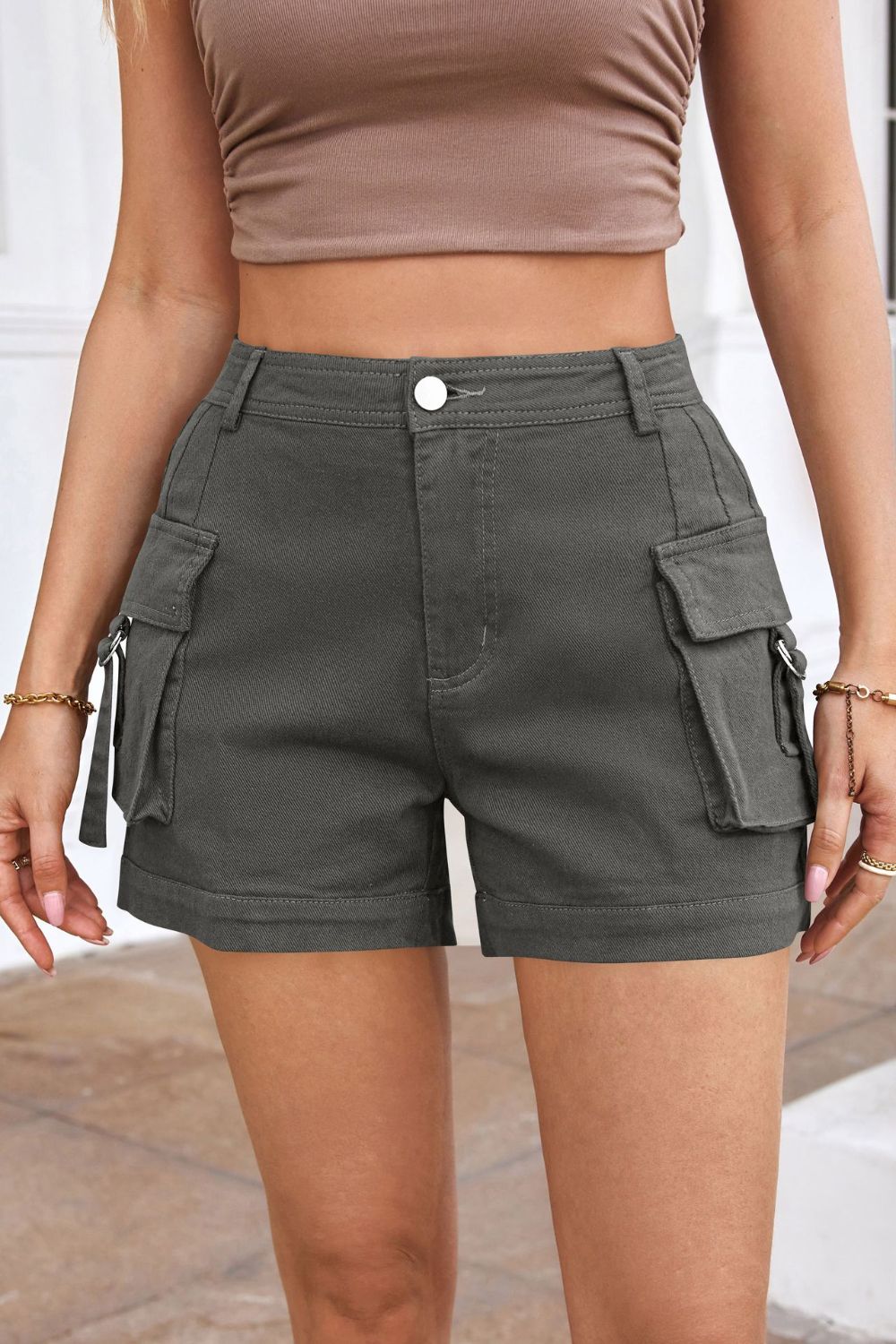 High Waist Shorts with Pockets-BOTTOMS SIZES SMALL MEDIUM LARGE-[Adult]-[Female]-2022 Online Blue Zone Planet