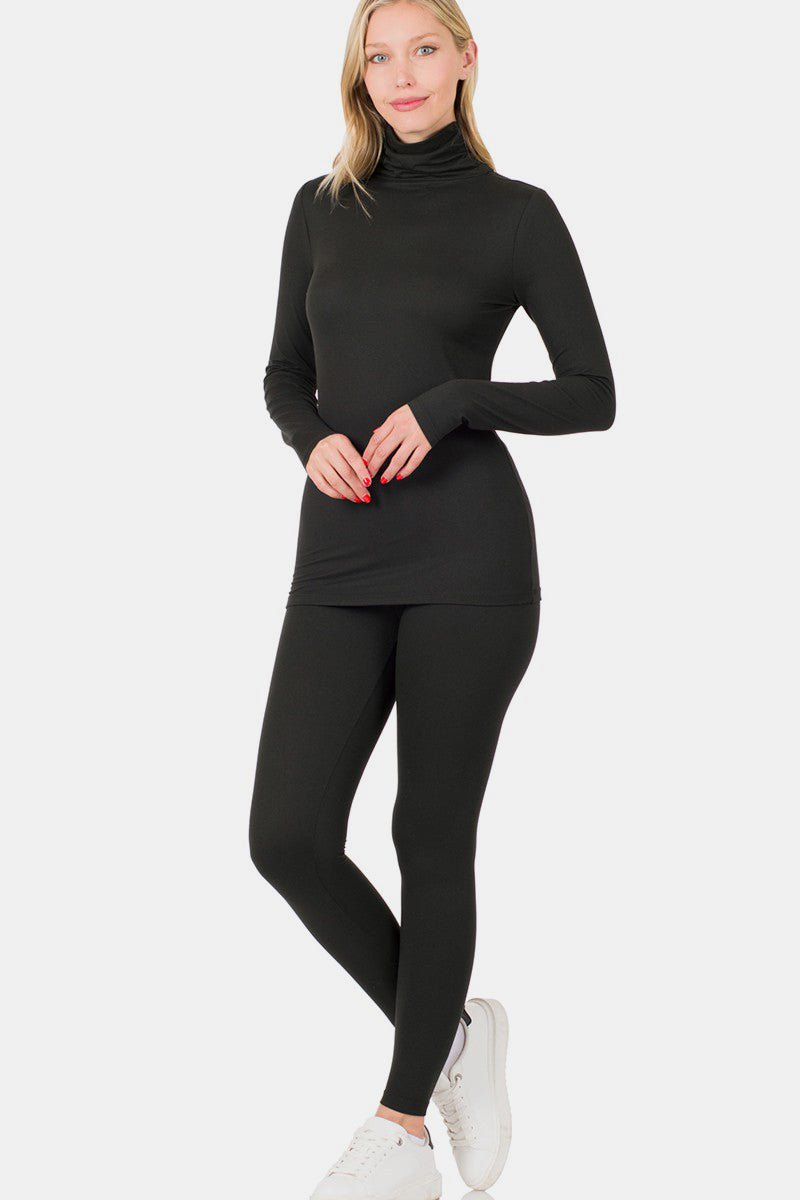 Blue Zone Planet | Zenana Full Size Turtleneck Top and Leggings Lounge Set-TOPS / DRESSES-[Adult]-[Female]-Black-S-2022 Online Blue Zone Planet