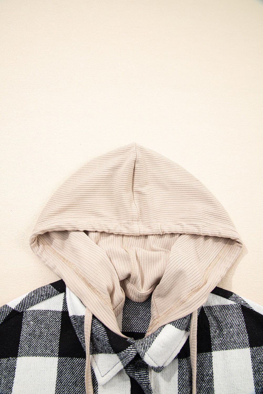 Black Double Plaid Patchwork Drawstring Hooded Shacket-Tops / Dresses-[Adult]-[Female]-2022 Online Blue Zone Planet
