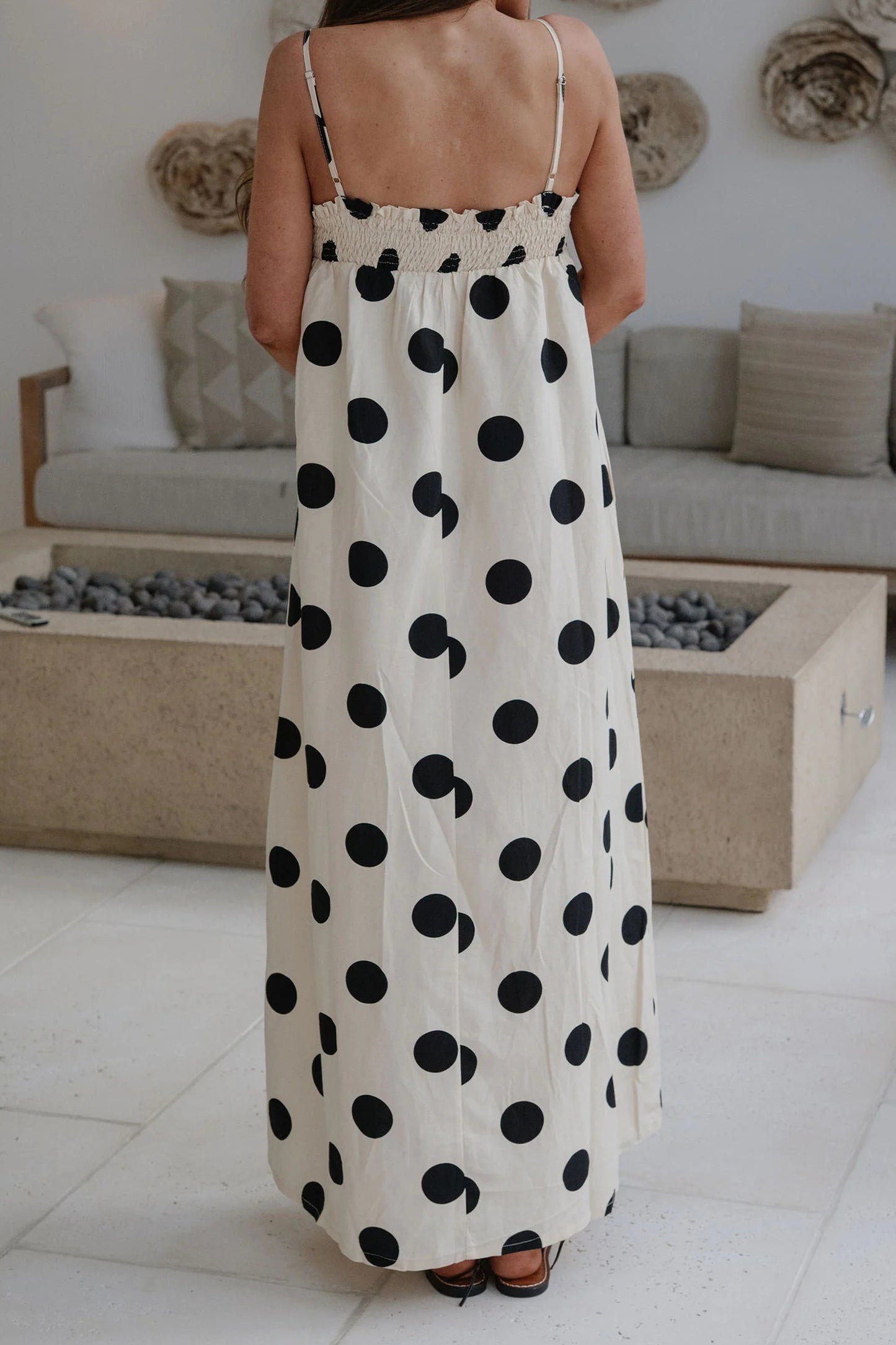 White Polka Dot Spaghetti Straps Maxi Dress-TOPS / DRESSES-[Adult]-[Female]-2022 Online Blue Zone Planet