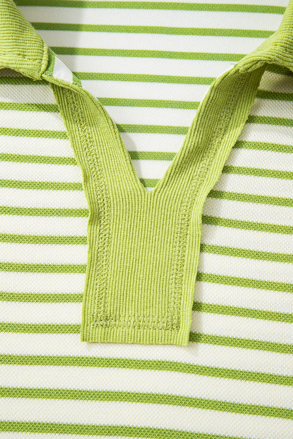 Green Stripe Collared V Neck Drop Shoulder Pullover and Skort 2pcs Outfit-Two Piece Sets/Two Piece Dresses-[Adult]-[Female]-2022 Online Blue Zone Planet