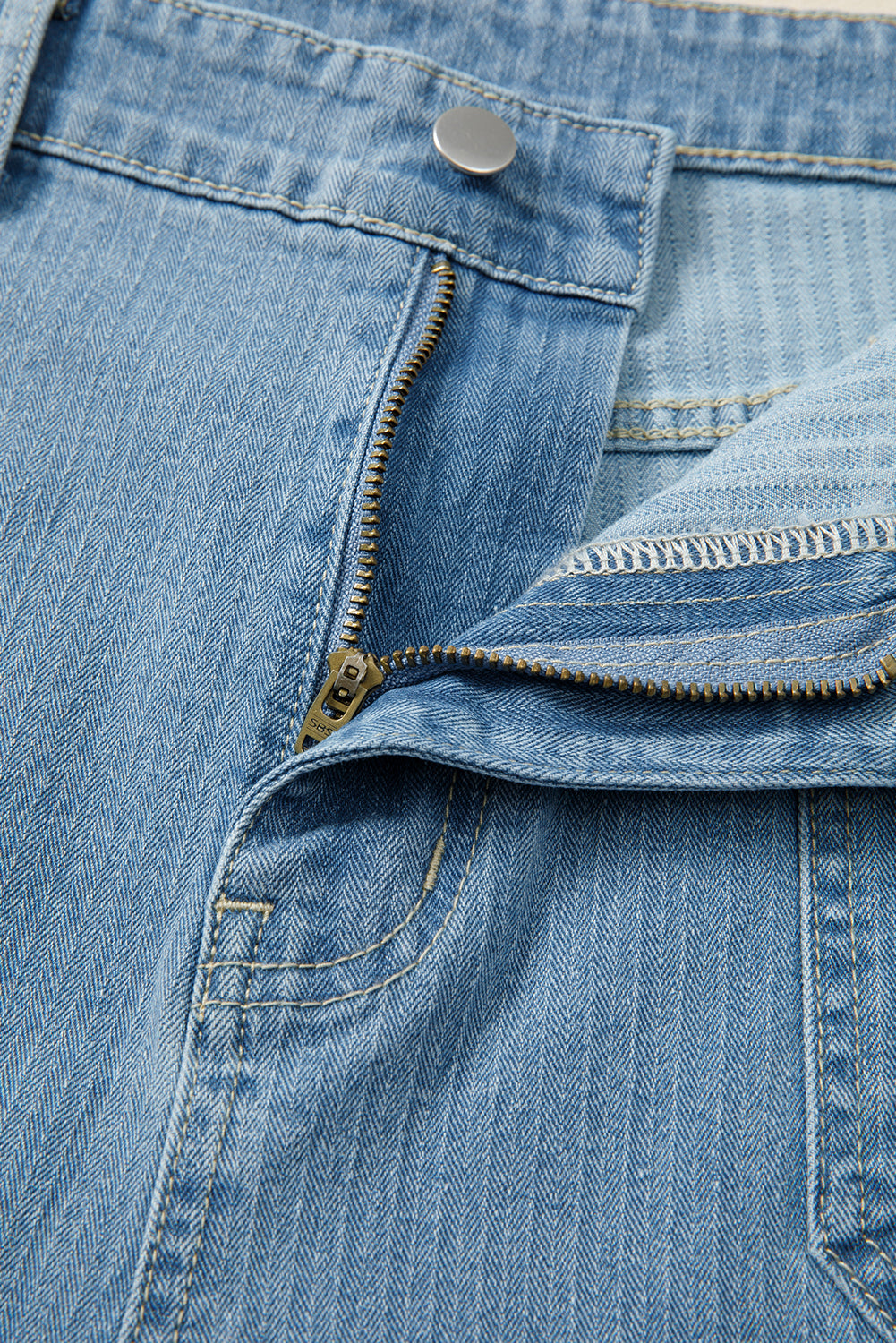 Dusk Blue Patched Pocket Textured Wide Leg Plus Size Jeans-Plus Size/Plus Size Bottoms-[Adult]-[Female]-2022 Online Blue Zone Planet