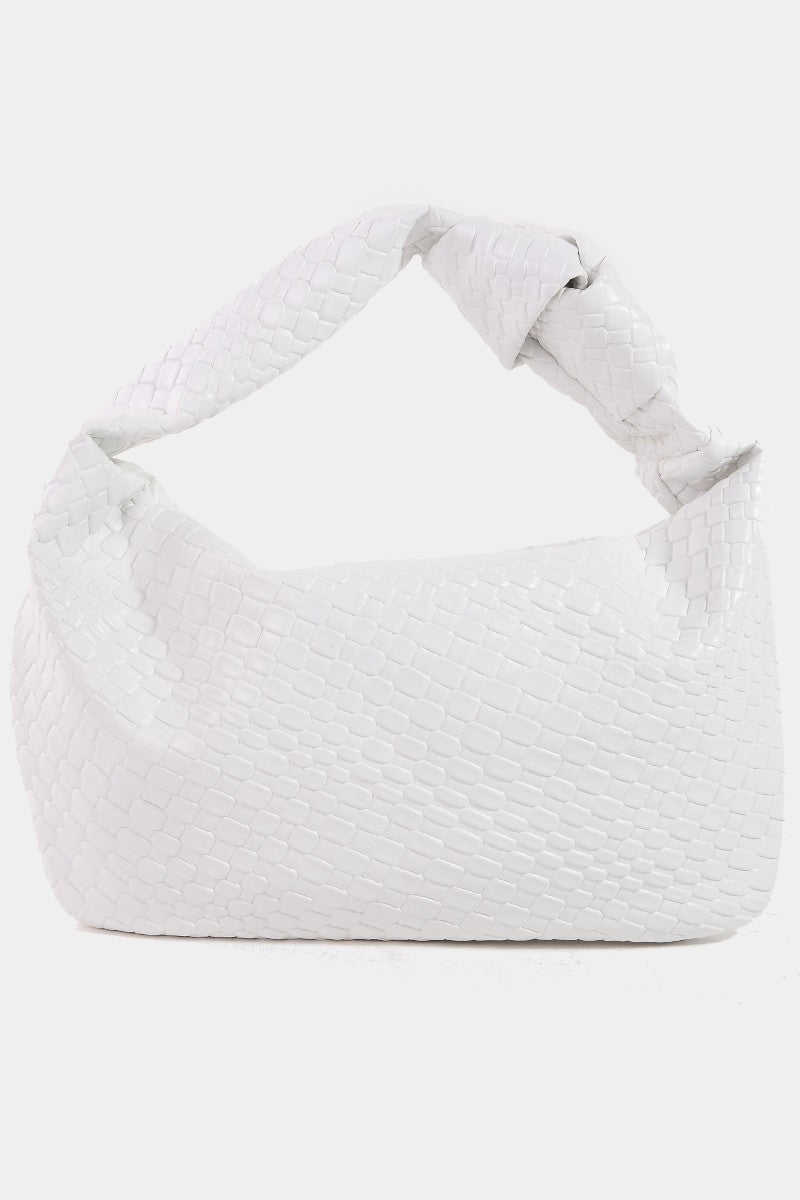 Fame Weave Pattern Knotted Handle Handbag-HANDBAGS-[Adult]-[Female]-White-One Size-2022 Online Blue Zone Planet