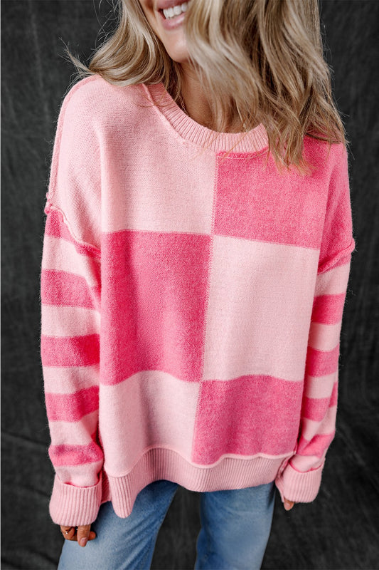 Exposed Seam Round Neck Sweater-TOPS / DRESSES-[Adult]-[Female]-Blush Pink-S-2022 Online Blue Zone Planet