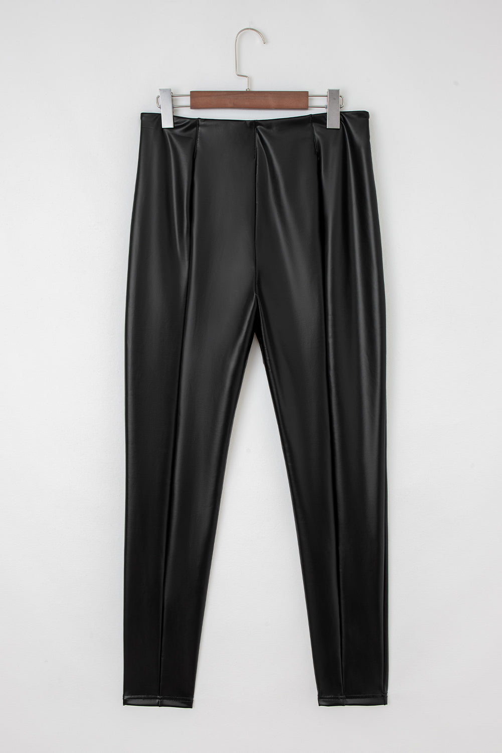 Black Faux Leather Seamed Leg High Waist Leggings-Bottoms/Leggings-[Adult]-[Female]-2022 Online Blue Zone Planet