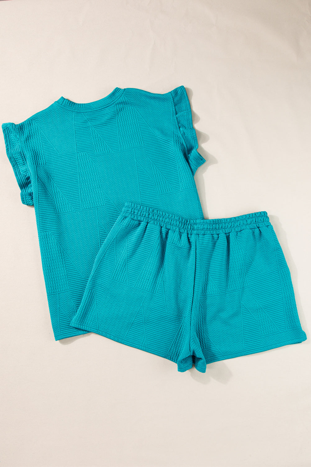 Skobeloff Textured Ruffle Split Top and Drawstring Shorts-Two Piece Sets/Short Sets-[Adult]-[Female]-2022 Online Blue Zone Planet