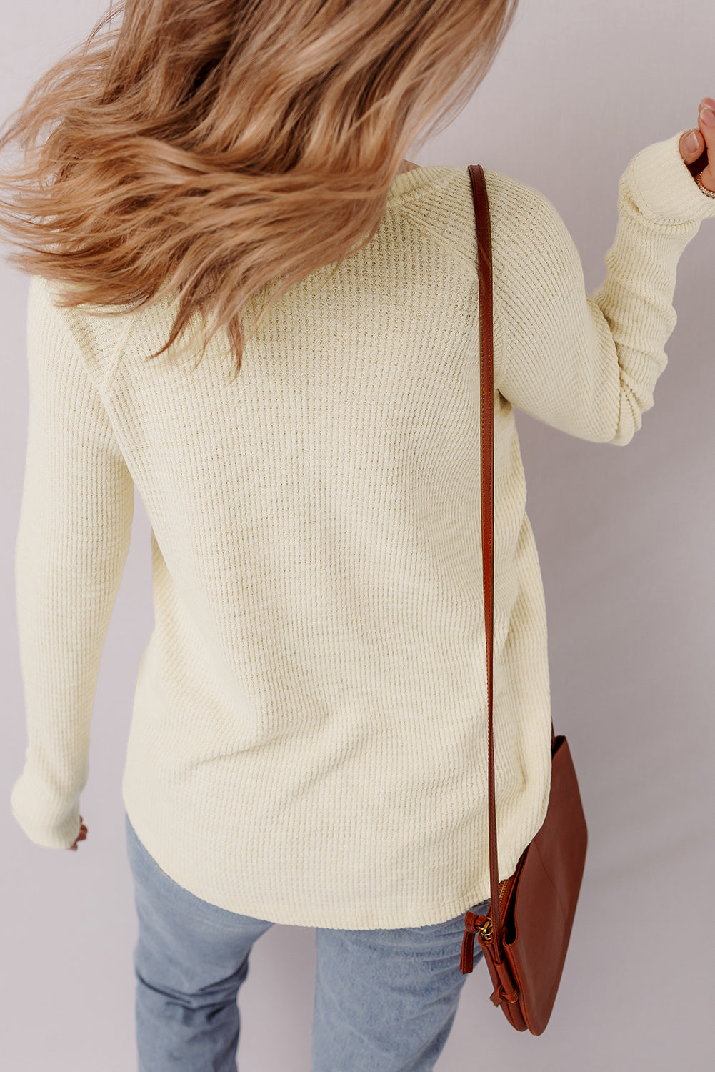 Oatmeal Textured Knit Half Buttons Henley Top-Tops/Long Sleeve Tops-[Adult]-[Female]-2022 Online Blue Zone Planet