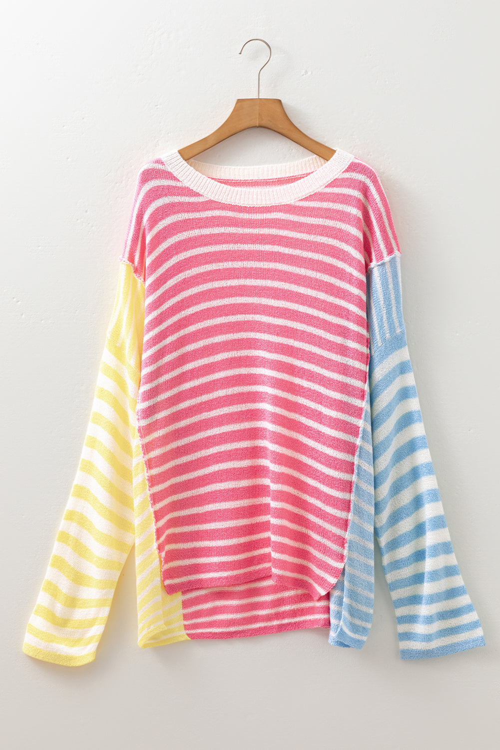Multicolour Striped Exposed Seam Colorblock Patchwork Plus Size Sweater-TOPS / DRESSES-[Adult]-[Female]-2022 Online Blue Zone Planet