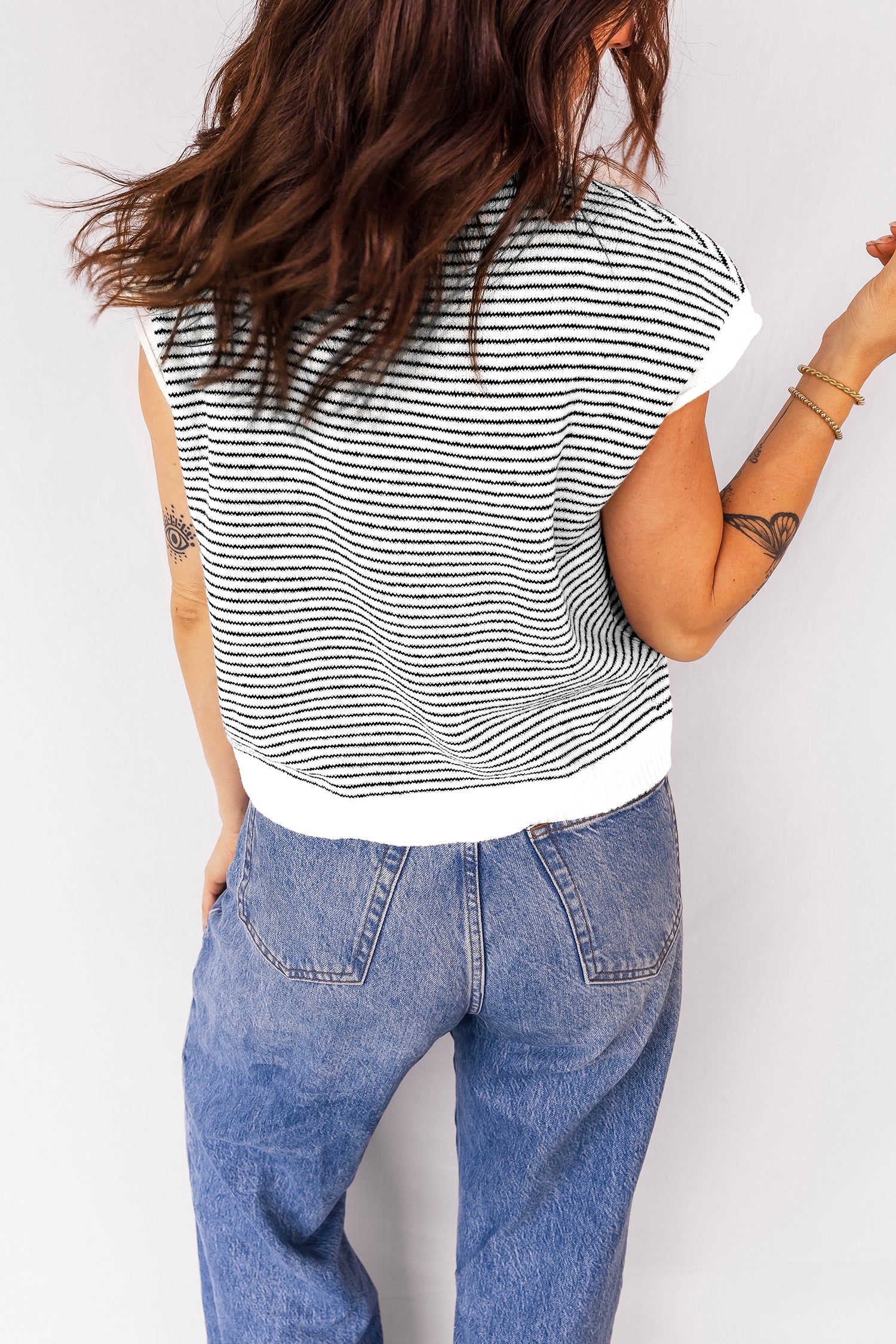 Black Stripe Contrast Trim Cap Sleeve Button Down Casual Cardigan-TOPS / DRESSES-[Adult]-[Female]-2022 Online Blue Zone Planet