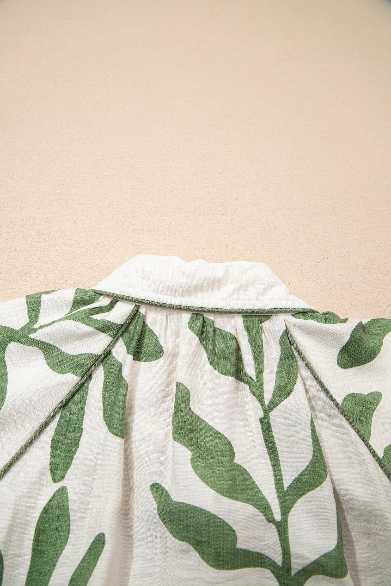 Green Leaf Print Short Balloon Sleeve Shirt-Tops/Blouses & Shirts-[Adult]-[Female]-2022 Online Blue Zone Planet